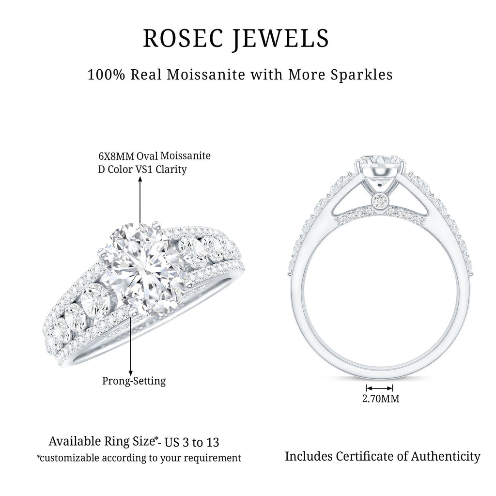Certified Moissanite Oval Engagement Ring with Side Stones