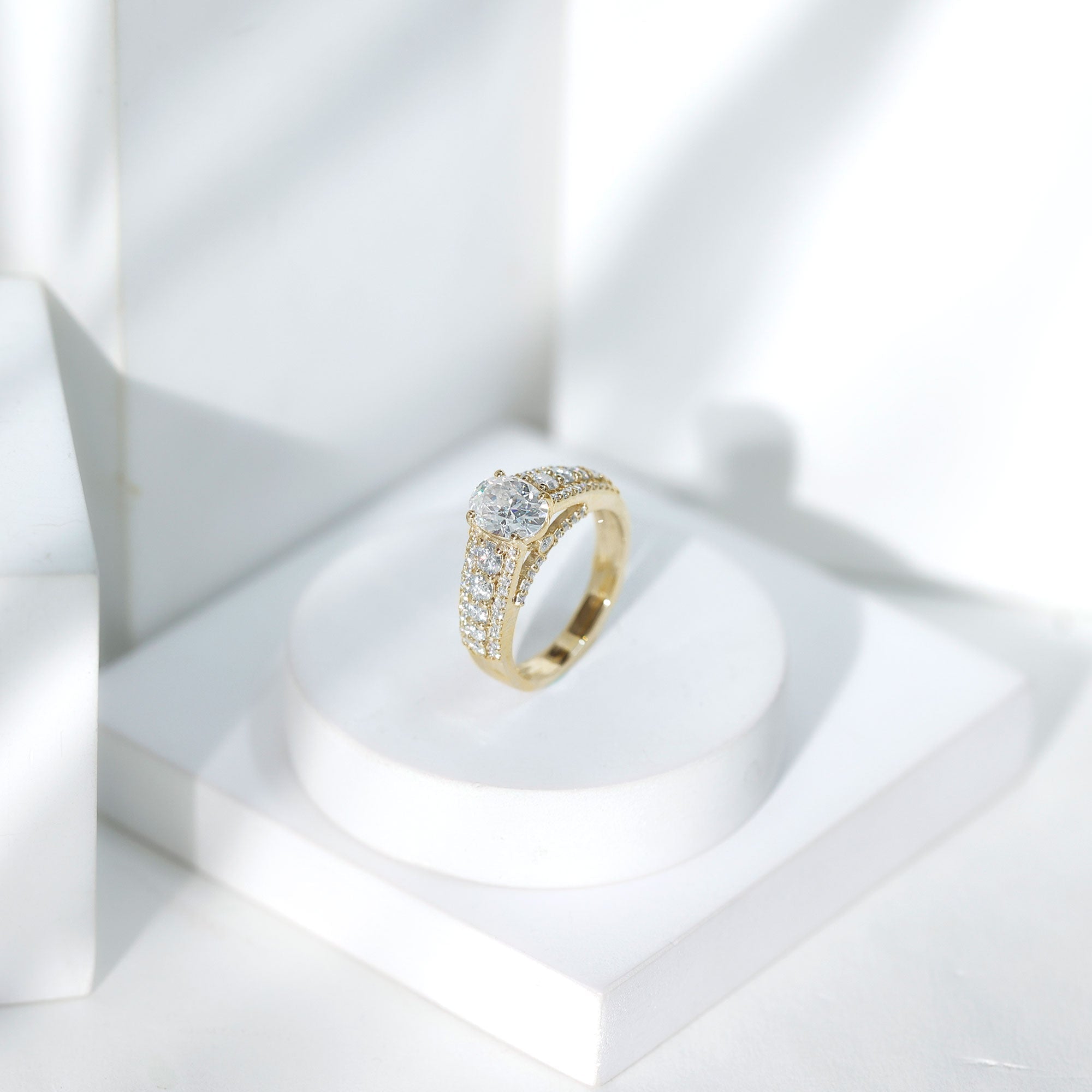 Certified Moissanite Oval Engagement Ring with Side Stones