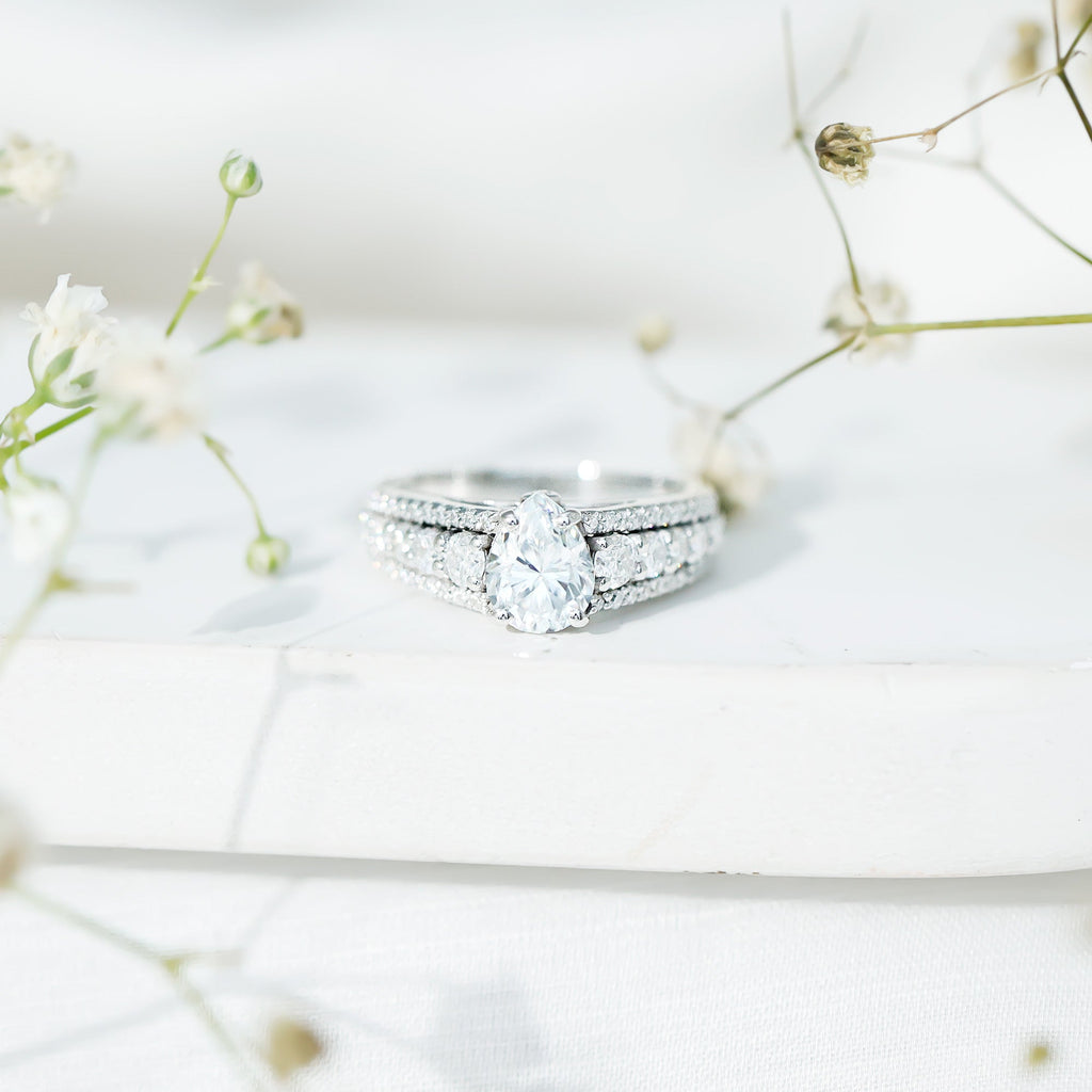 1.3 Carat Pear Shape Moissanite Vintage Inspired Engagement Ring