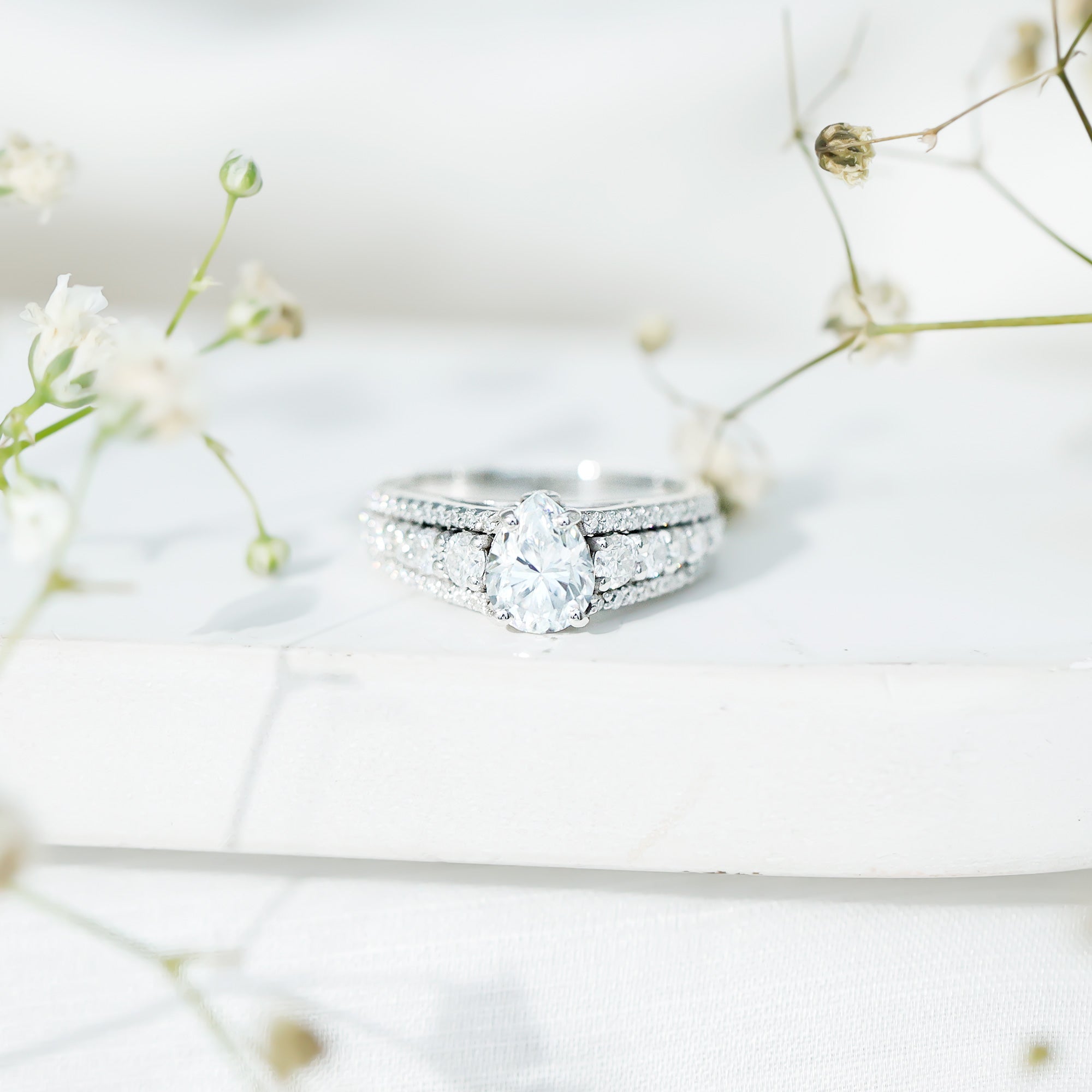 1.3 Carat Pear Shape Moissanite Vintage Inspired Engagement Ring