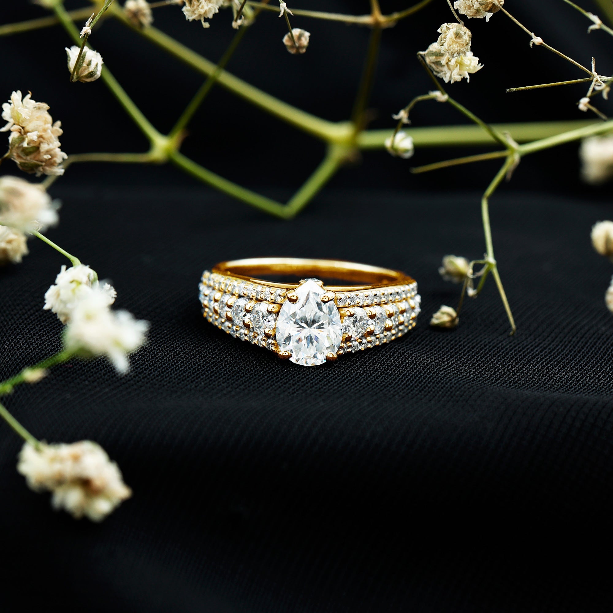 1.3 Carat Pear Shape Moissanite Vintage Inspired Engagement Ring