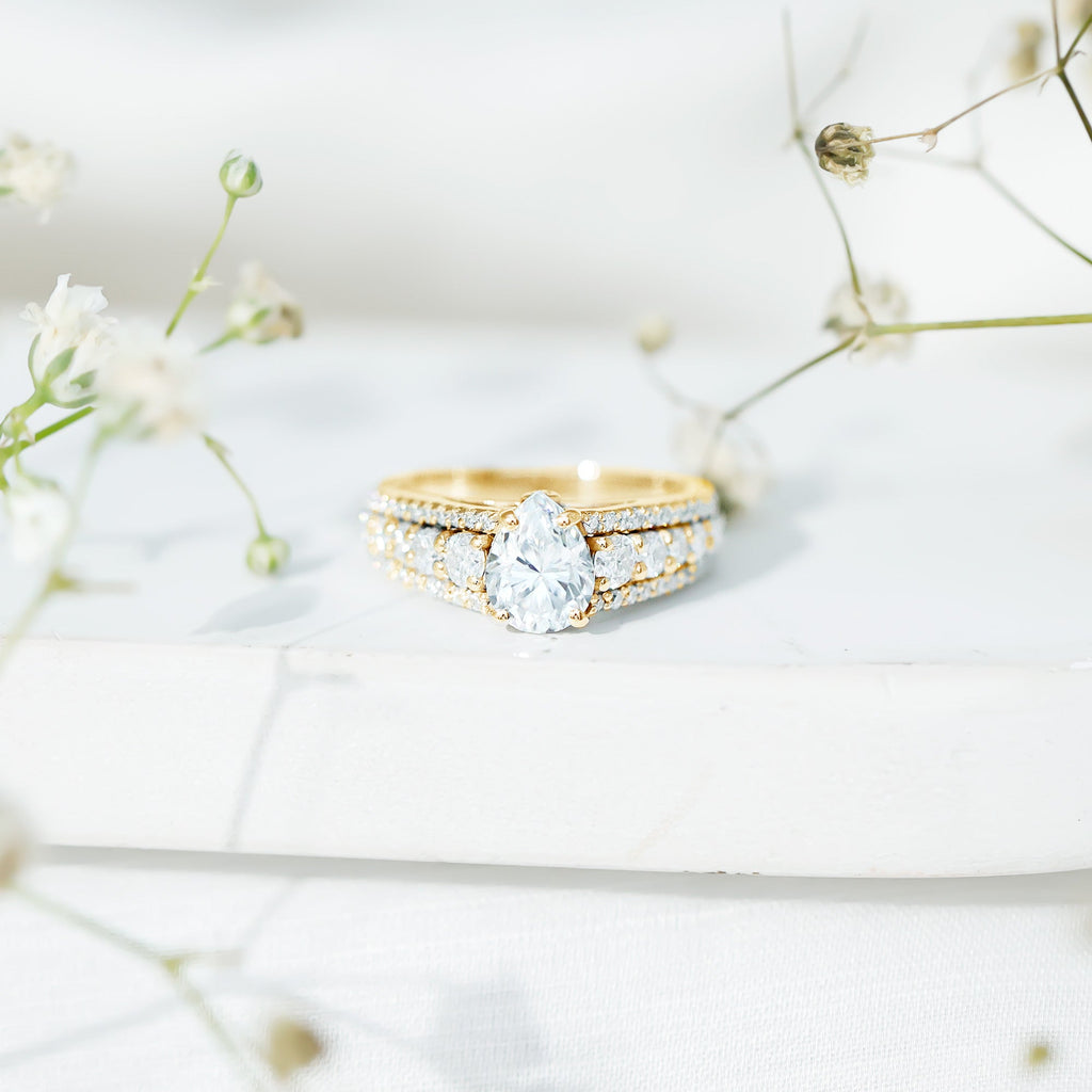 1.3 Carat Pear Shape Moissanite Vintage Inspired Engagement Ring