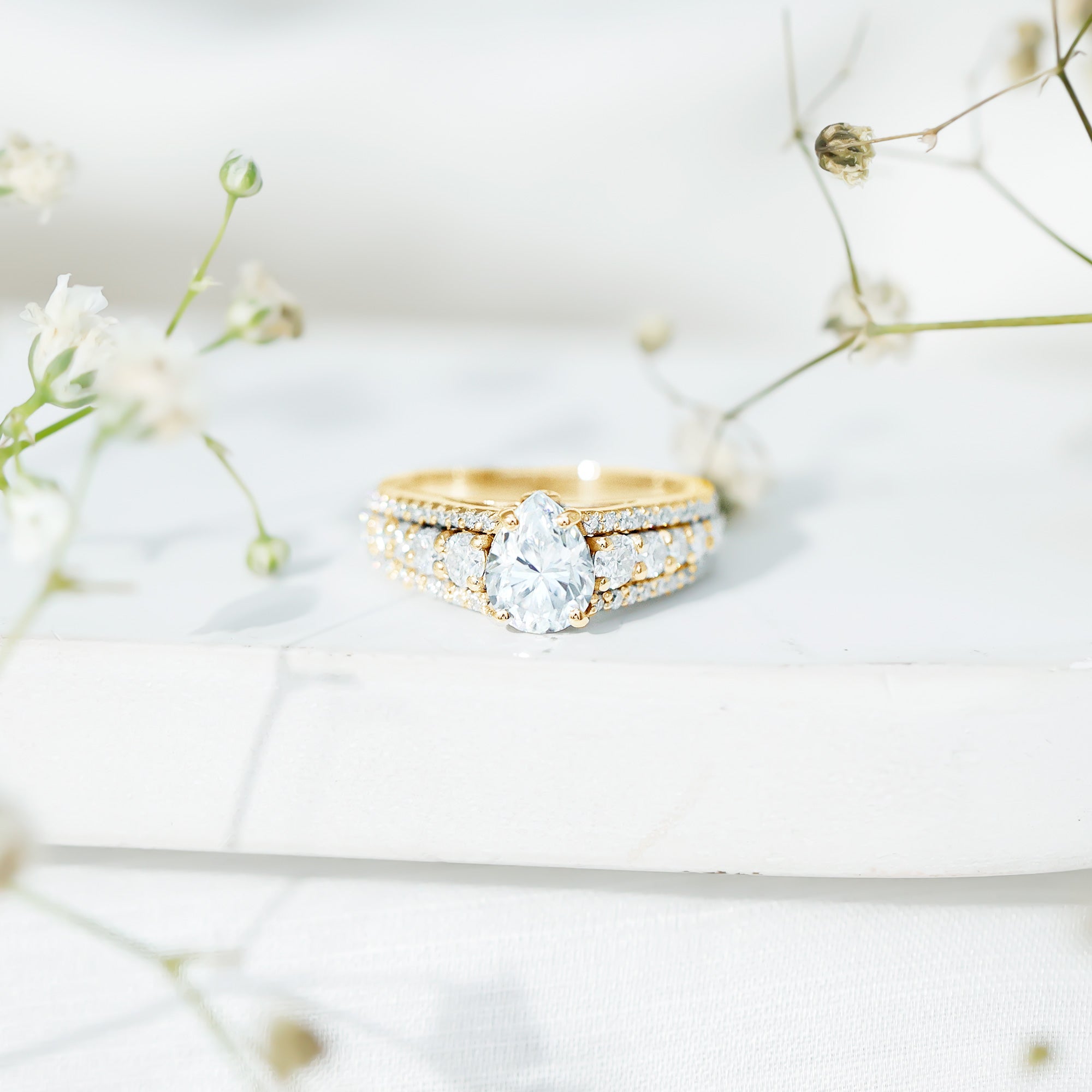 1.3 Carat Pear Shape Moissanite Vintage Inspired Engagement Ring