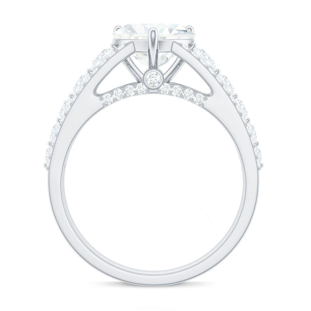 2 Carat Heart Moissanite Solitaire Statement Ring With Side Stones