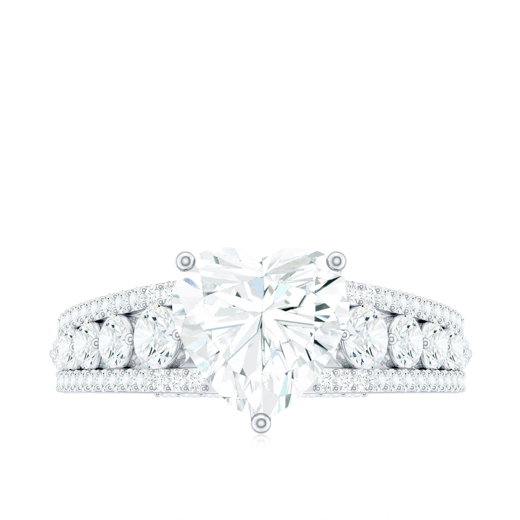 2 Carat Heart Moissanite Solitaire Statement Ring With Side Stones