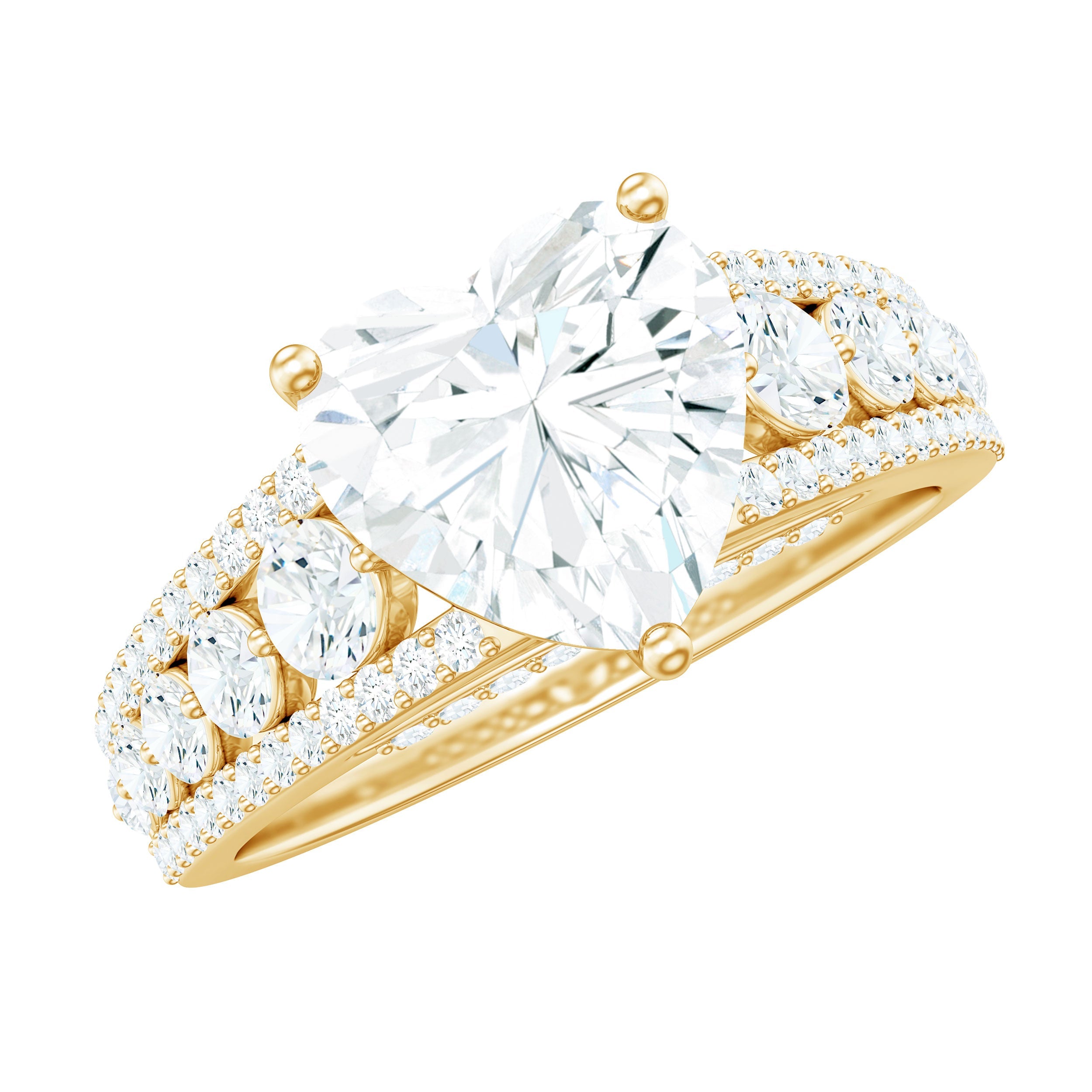 2 Carat Heart Moissanite Solitaire Statement Ring With Side Stones