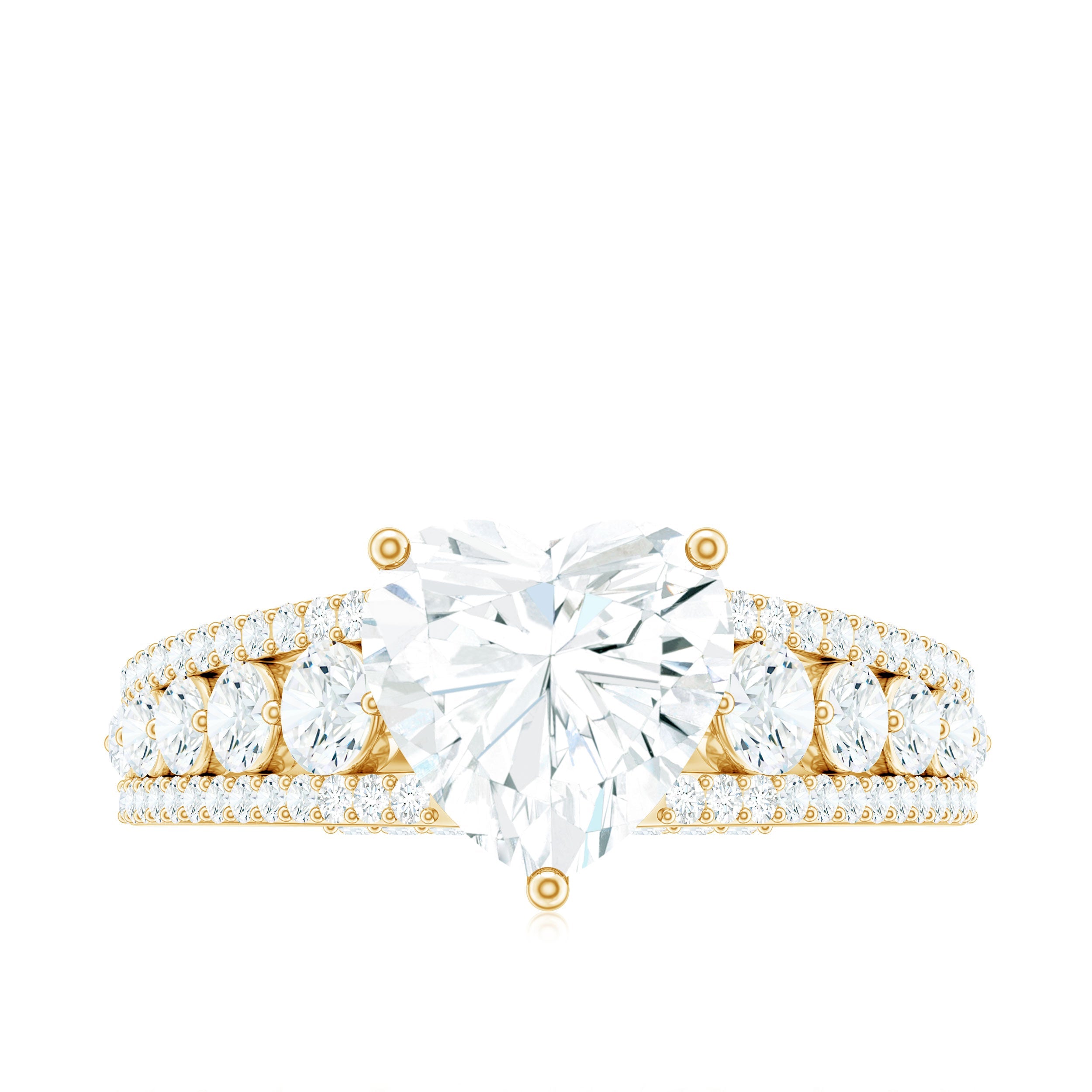 2 Carat Heart Moissanite Solitaire Statement Ring With Side Stones