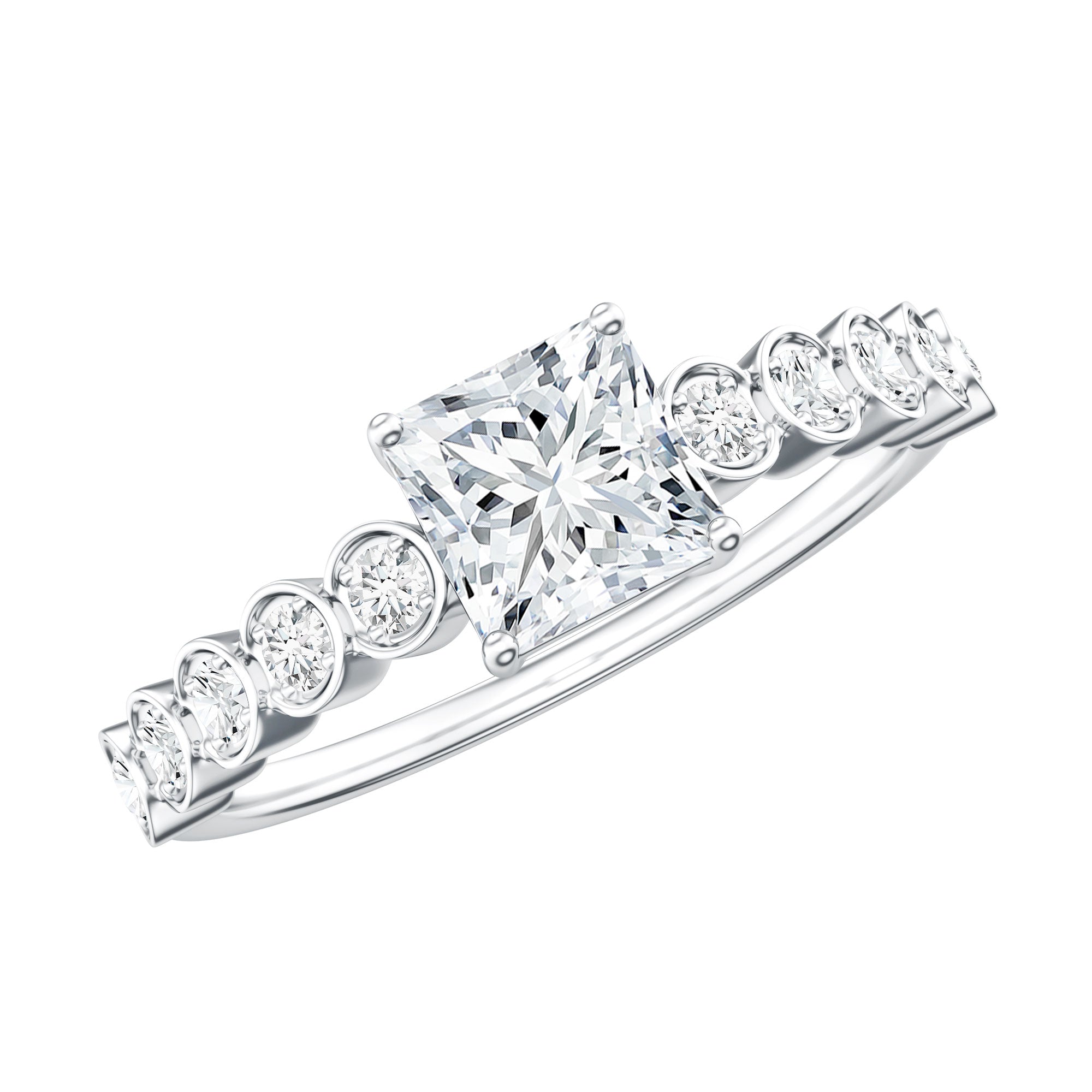 Square Cut Moissanite Engagement Ring with Side Stones
