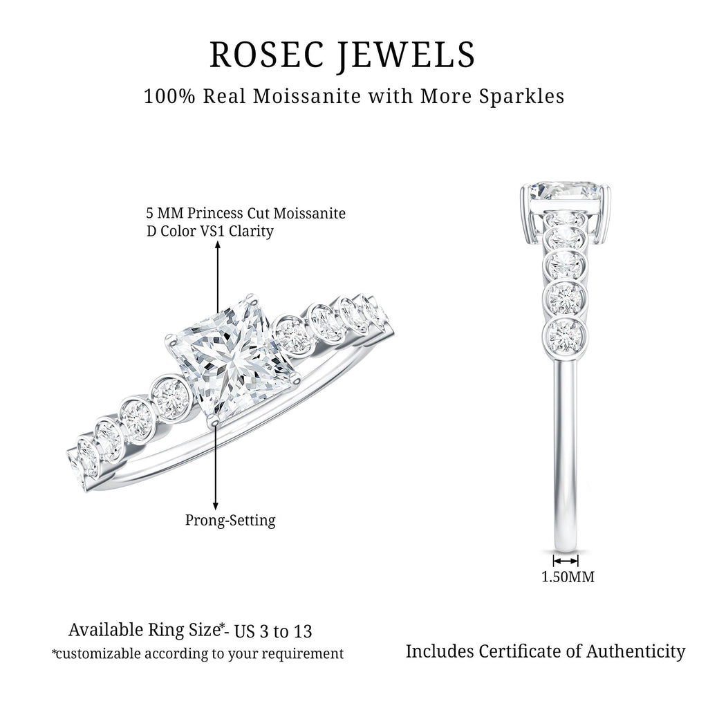 Square Cut Moissanite Engagement Ring with Side Stones