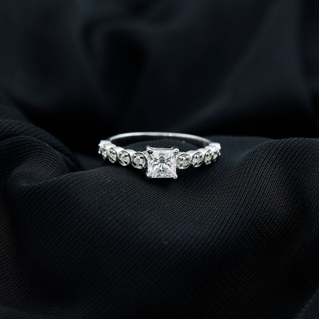 Square Cut Moissanite Engagement Ring with Side Stones