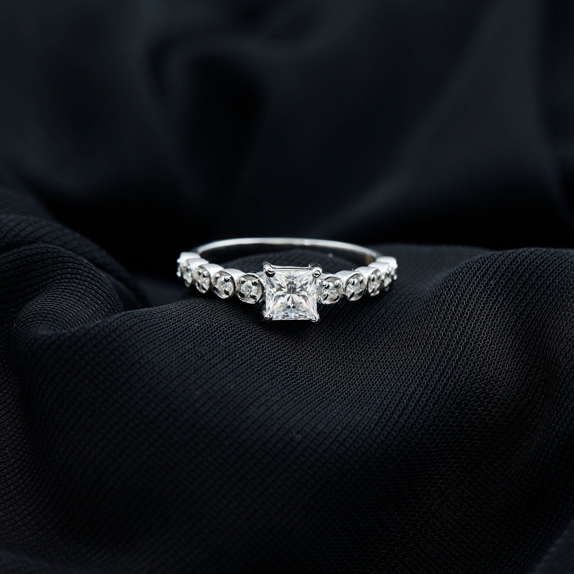 Square Cut Moissanite Engagement Ring with Side Stones
