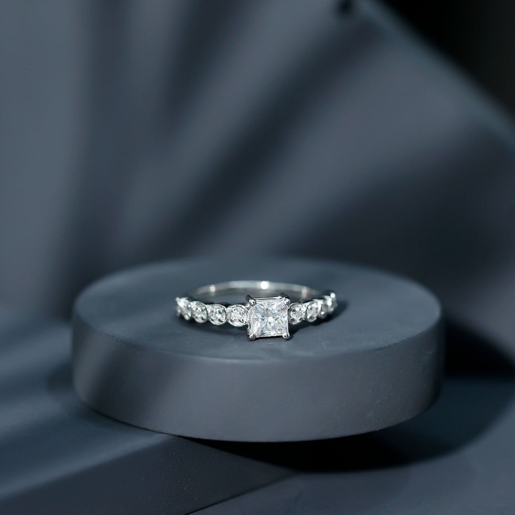 Square Cut Moissanite Engagement Ring with Side Stones