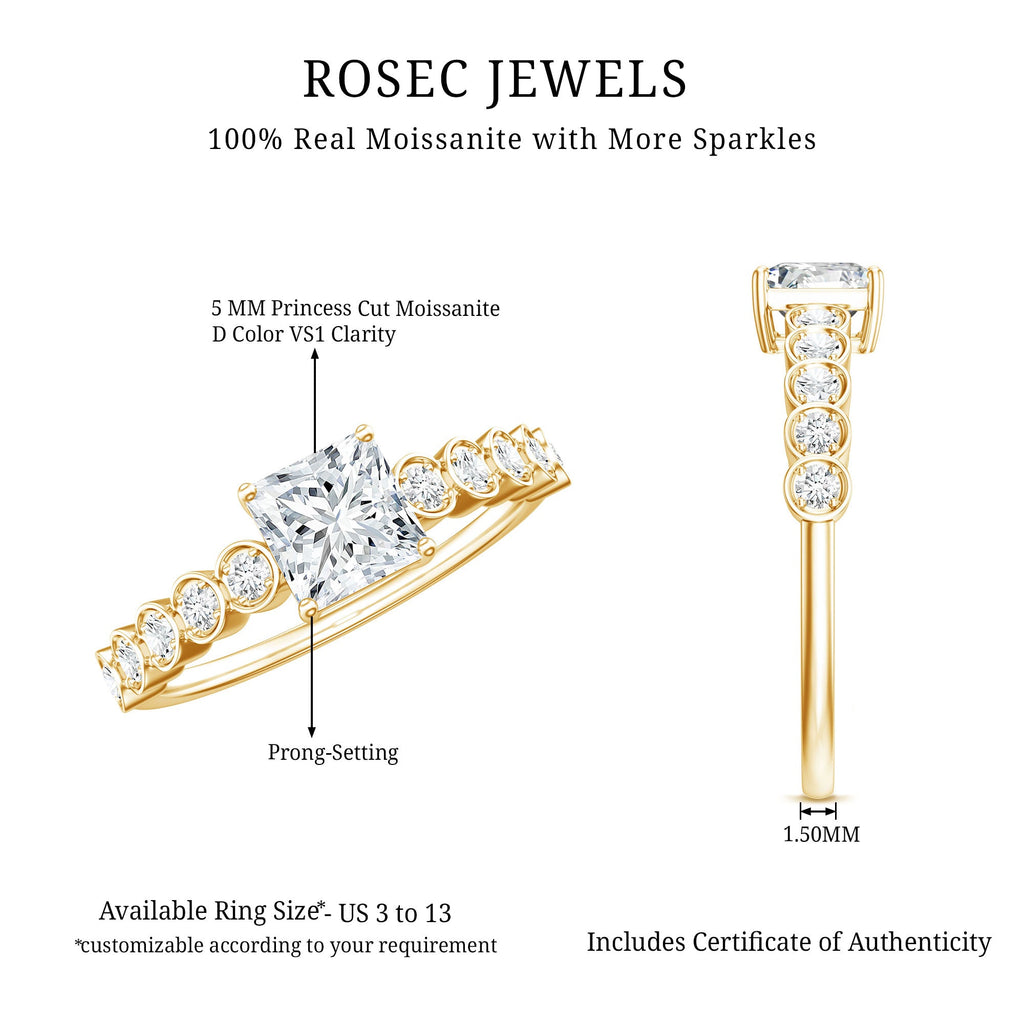 Square Cut Moissanite Engagement Ring with Side Stones