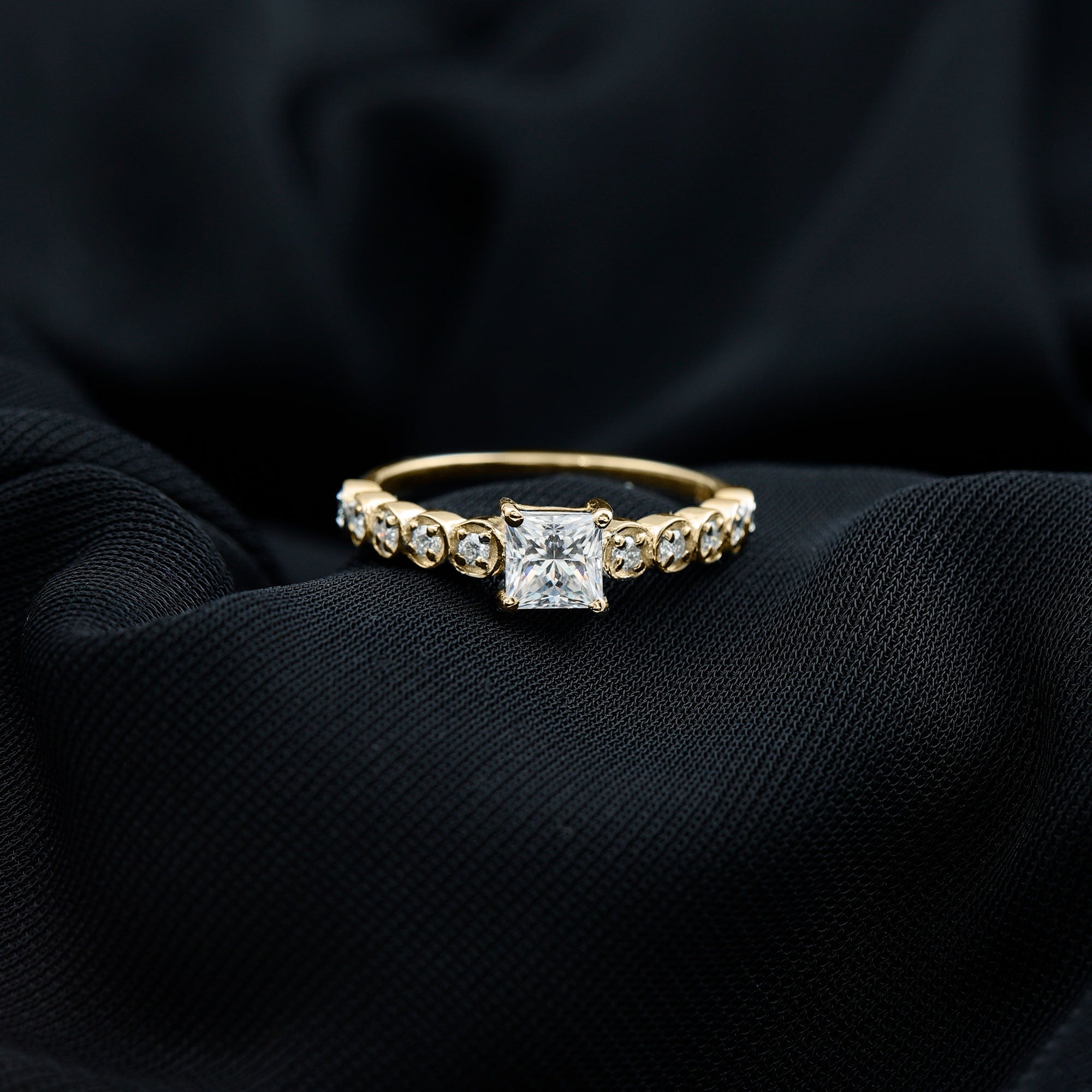 Square Cut Moissanite Engagement Ring with Side Stones