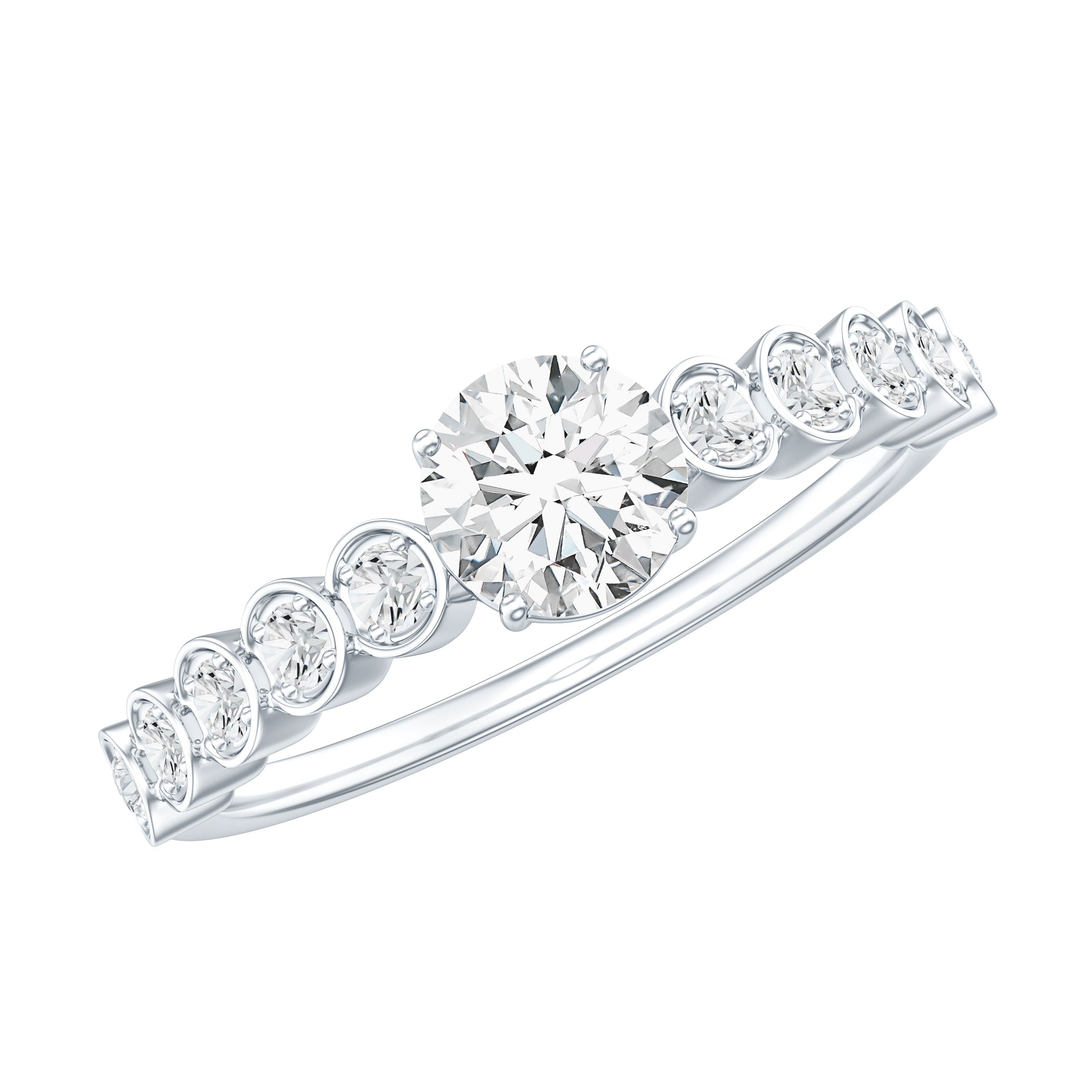 Certified 0.5 Carat Round Moissanite Engagement Ring with Side Stones
