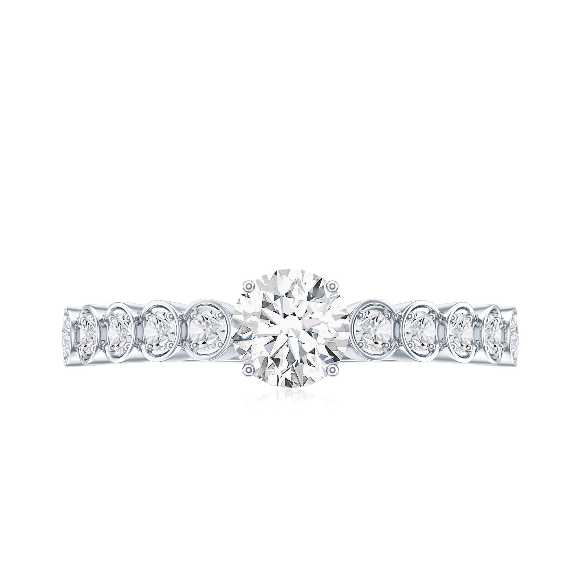 Certified 0.5 Carat Round Moissanite Engagement Ring with Side Stones