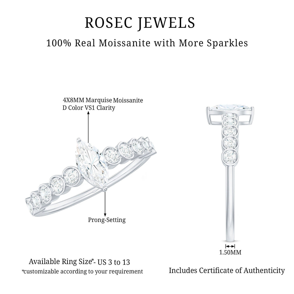 0.7 Carat Marquise Cut Moissanite Solitaire Engagement Ring with Side Stones