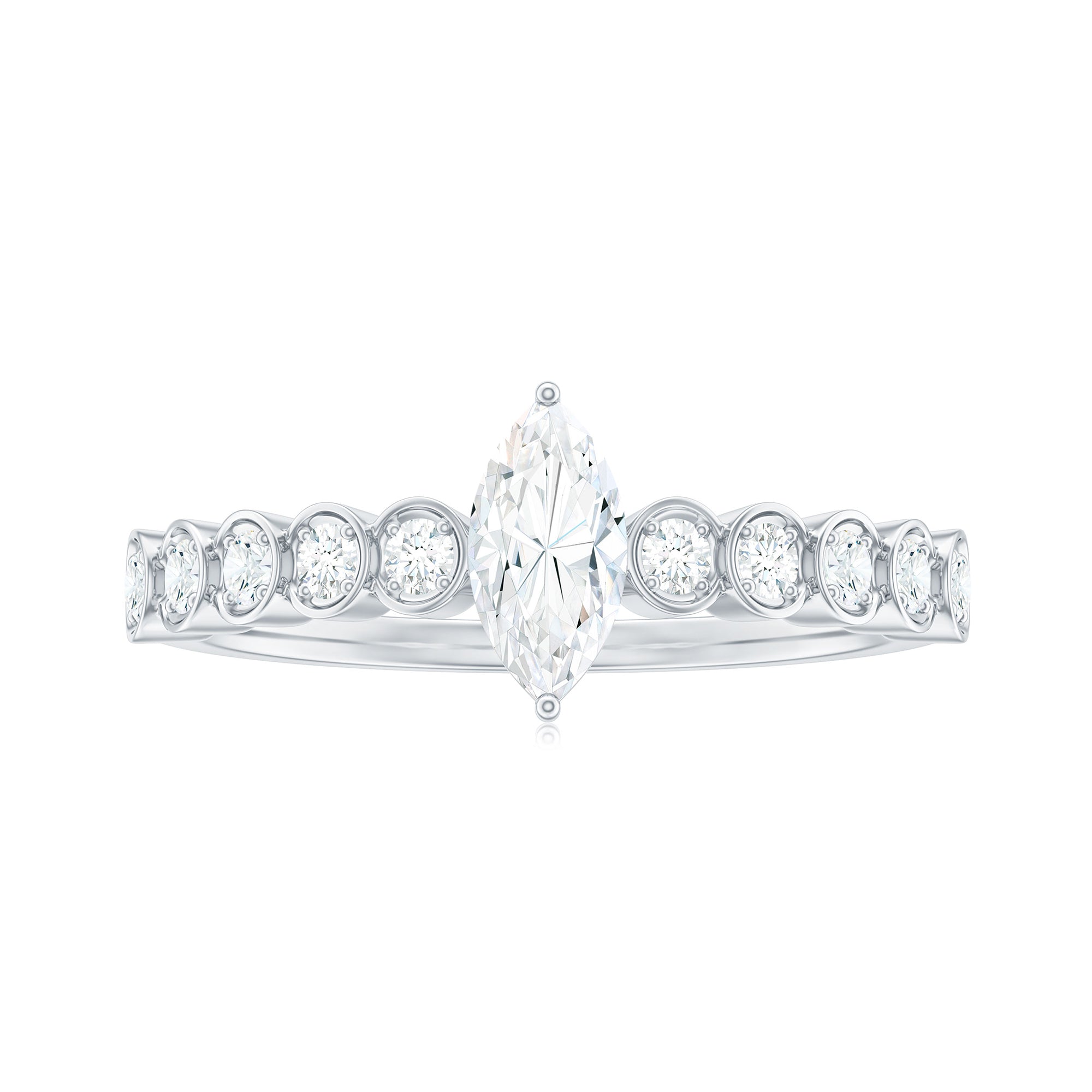 0.7 Carat Marquise Cut Moissanite Solitaire Engagement Ring with Side Stones