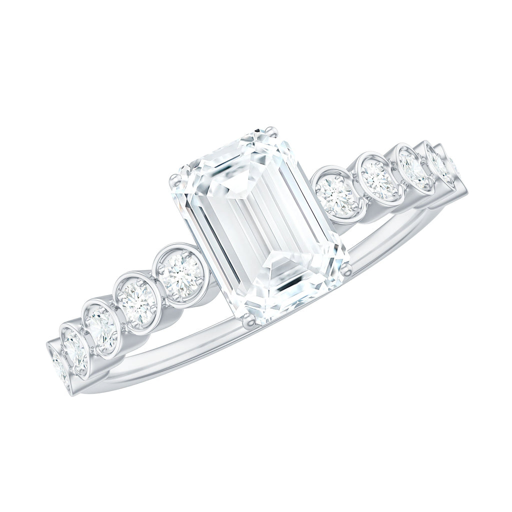 Certified Emerald Cut Moissanite Solitaire Engagement Ring with Side Stones