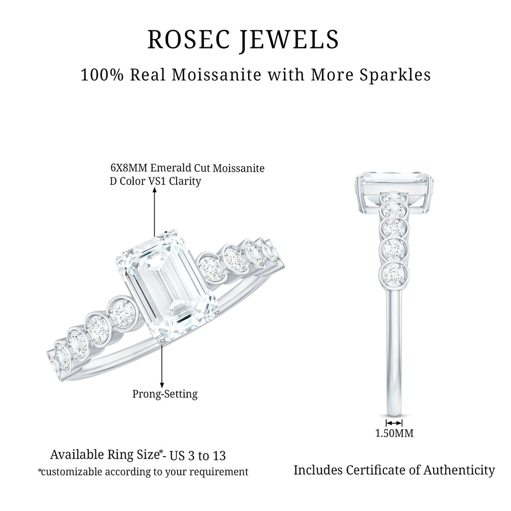 Certified Emerald Cut Moissanite Solitaire Engagement Ring with Side Stones