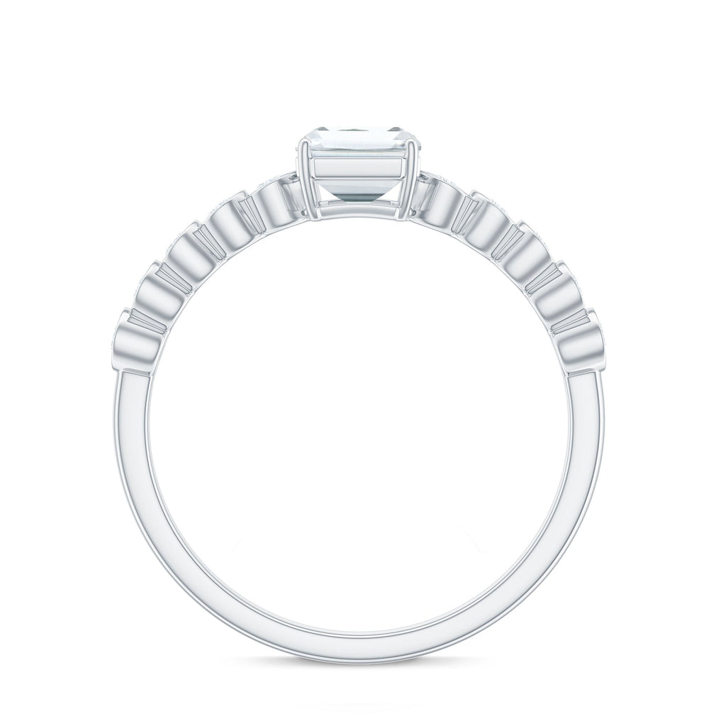 Certified Emerald Cut Moissanite Solitaire Engagement Ring with Side Stones