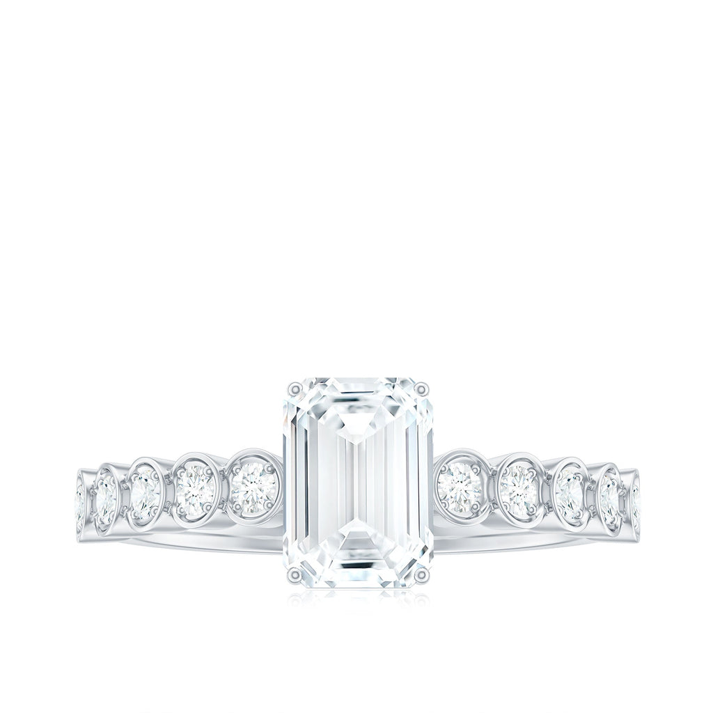 Certified Emerald Cut Moissanite Solitaire Engagement Ring with Side Stones