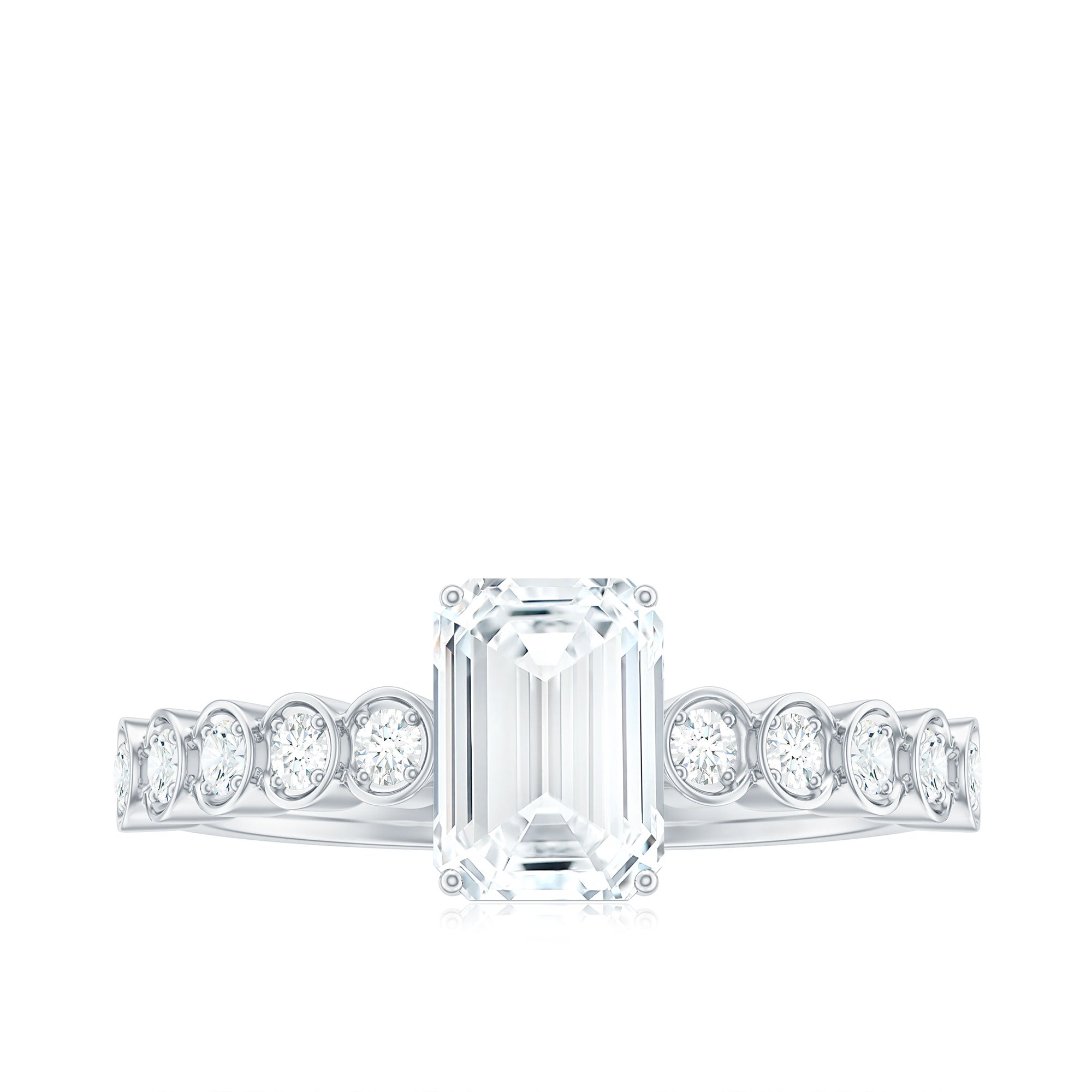 Certified Emerald Cut Moissanite Solitaire Engagement Ring with Side Stones