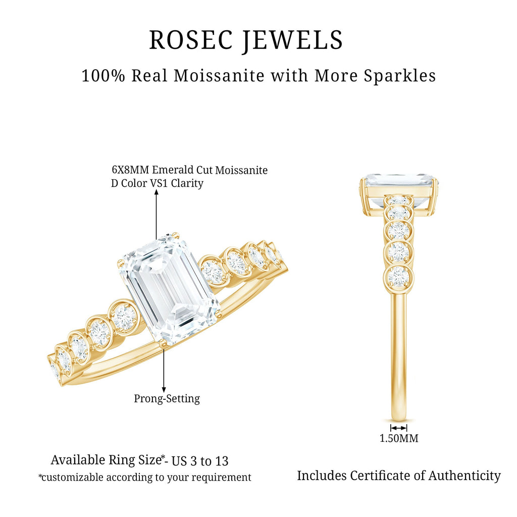 Certified Emerald Cut Moissanite Solitaire Engagement Ring with Side Stones