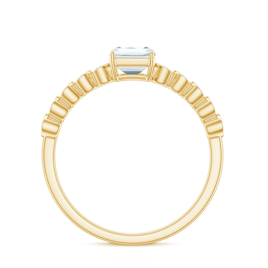 Certified Emerald Cut Moissanite Solitaire Engagement Ring with Side Stones