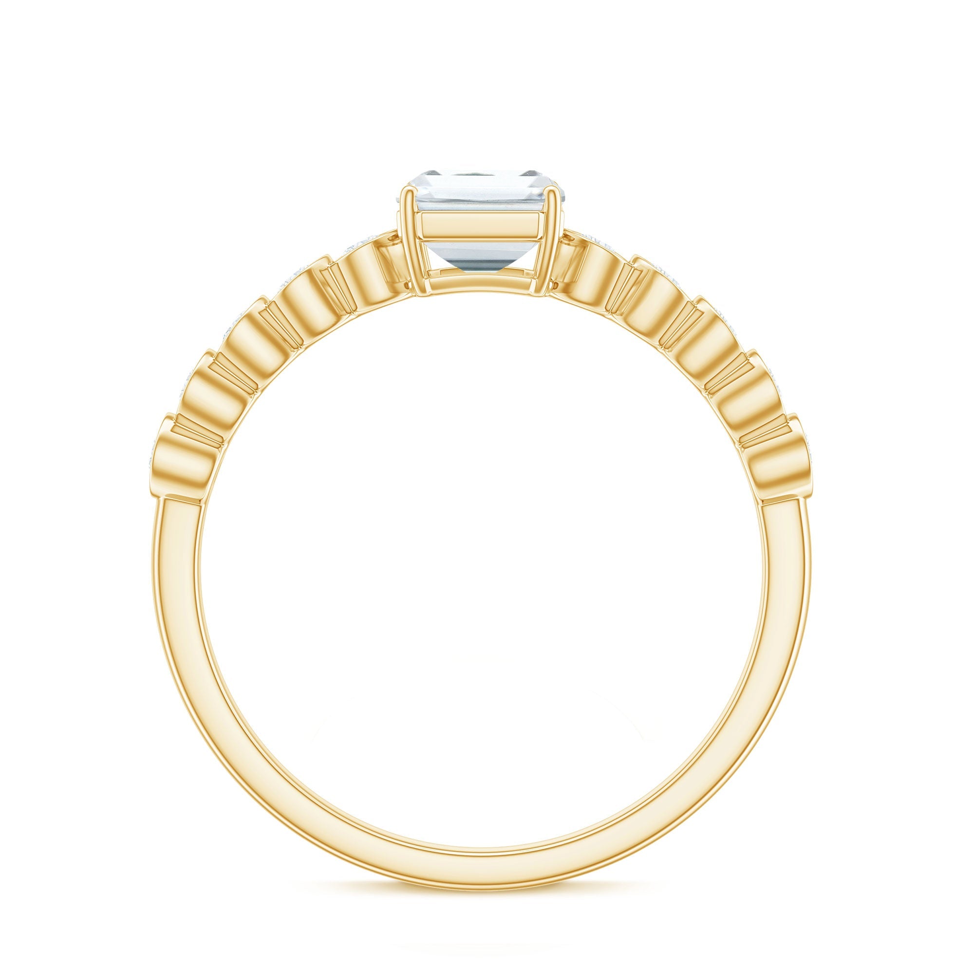 Certified Emerald Cut Moissanite Solitaire Engagement Ring with Side Stones