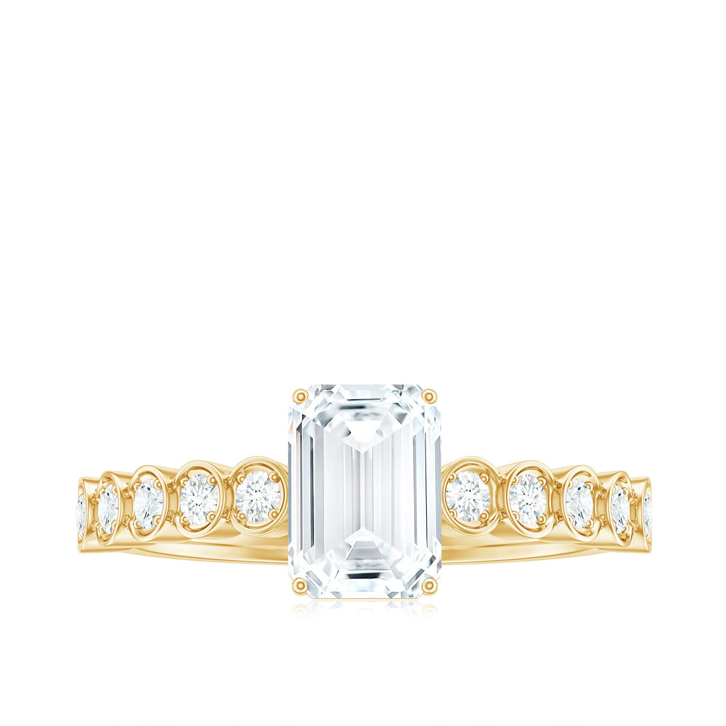 Certified Emerald Cut Moissanite Solitaire Engagement Ring with Side Stones