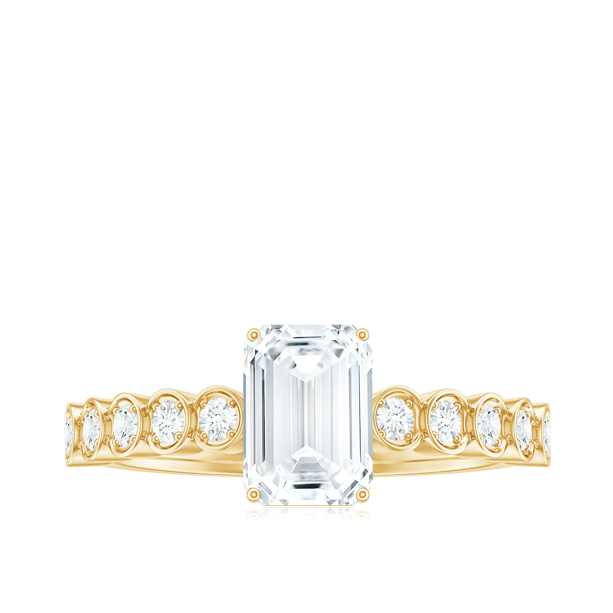 Certified Emerald Cut Moissanite Solitaire Engagement Ring with Side Stones