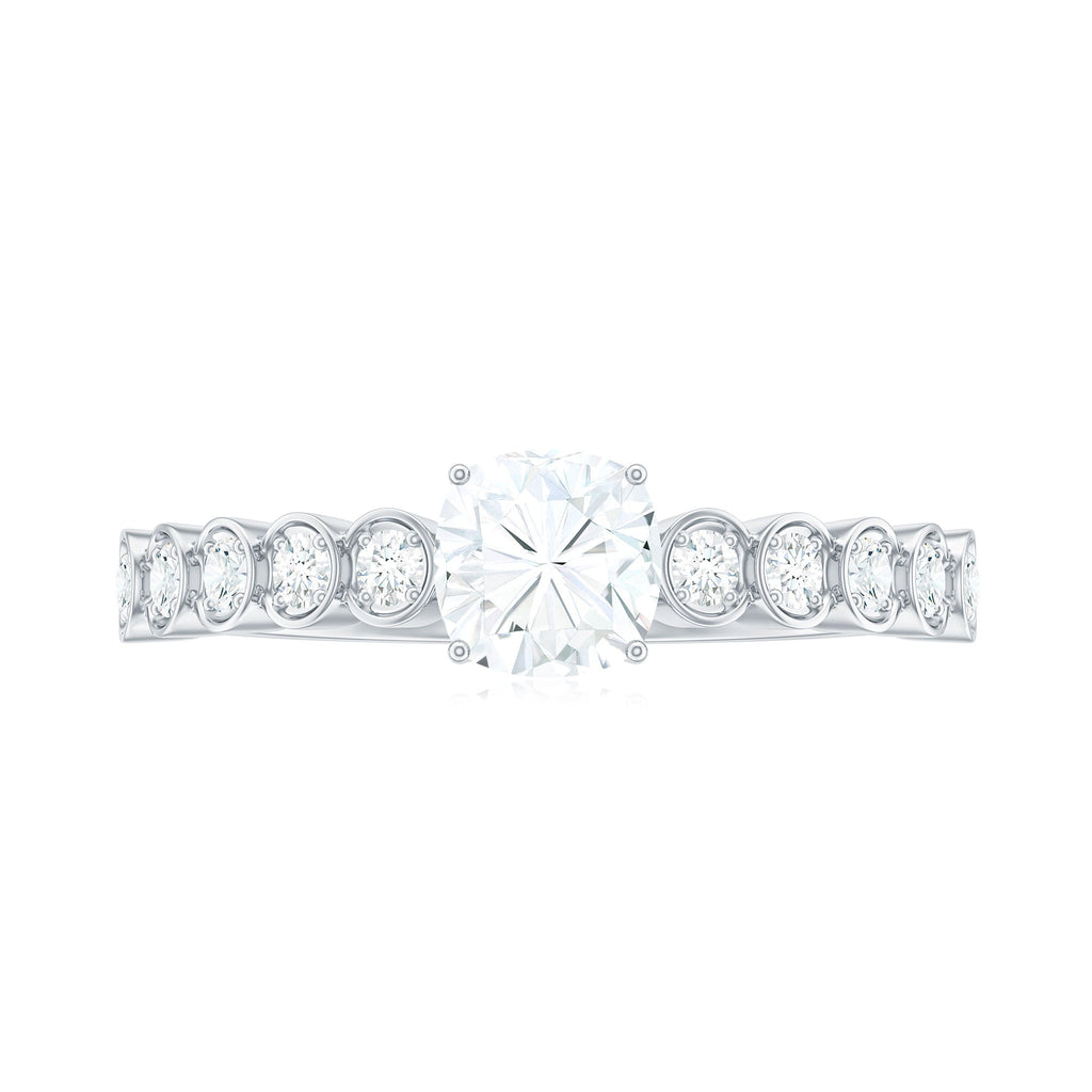 1.7 Carat Cushion Cut Moissanite Solitaire Engagement Ring with Side Stones