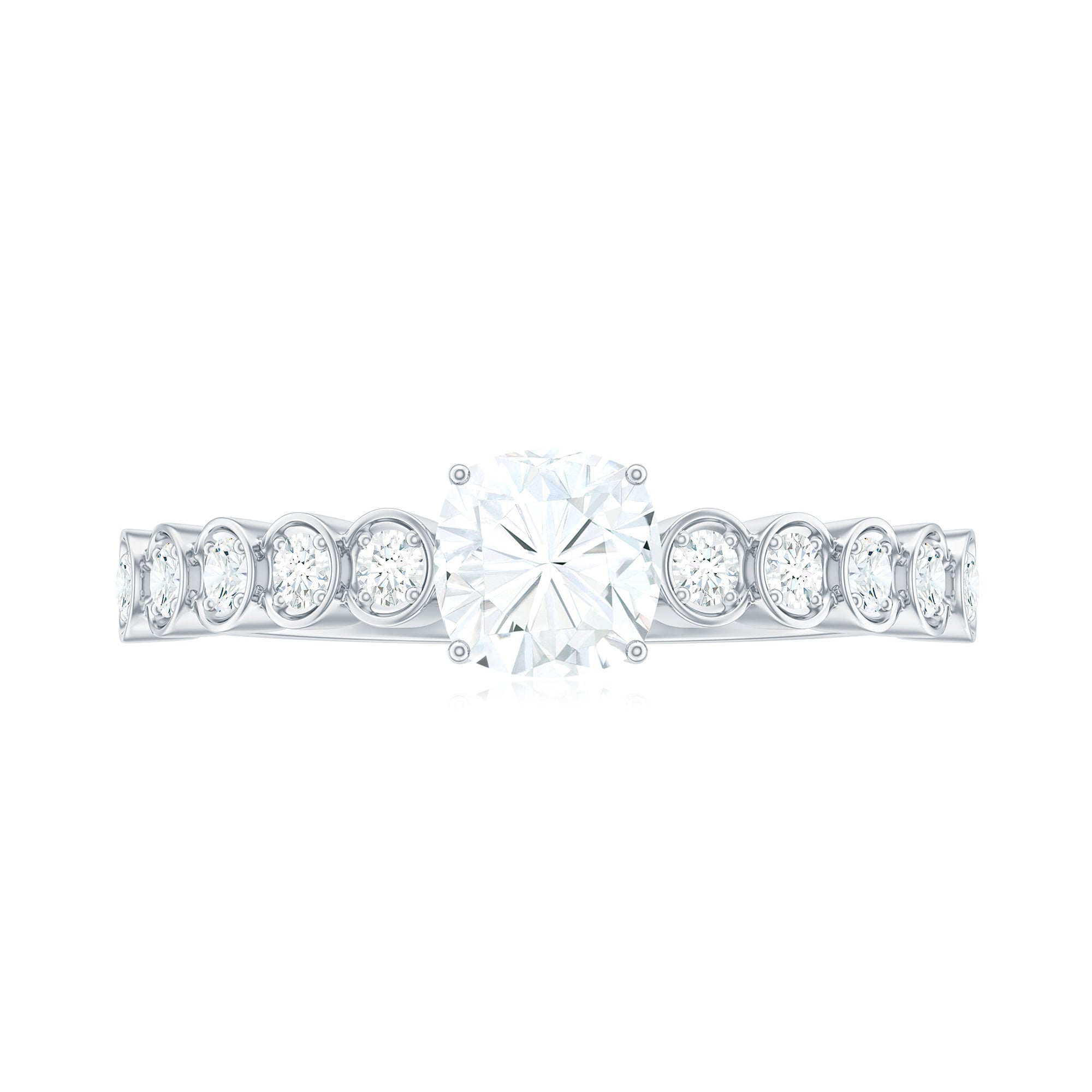 1.7 Carat Cushion Cut Moissanite Solitaire Engagement Ring with Side Stones