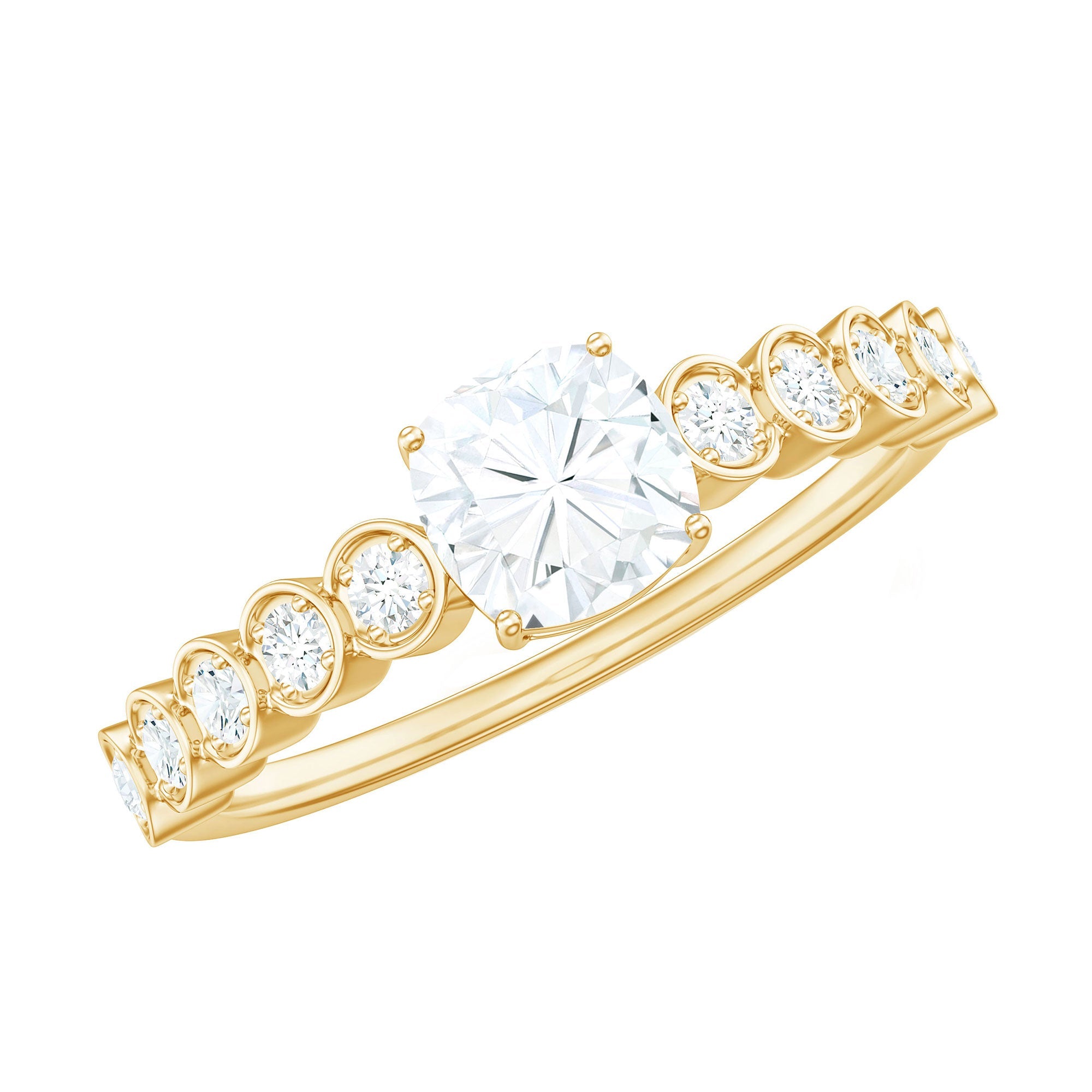 1.7 Carat Cushion Cut Moissanite Solitaire Engagement Ring with Side Stones