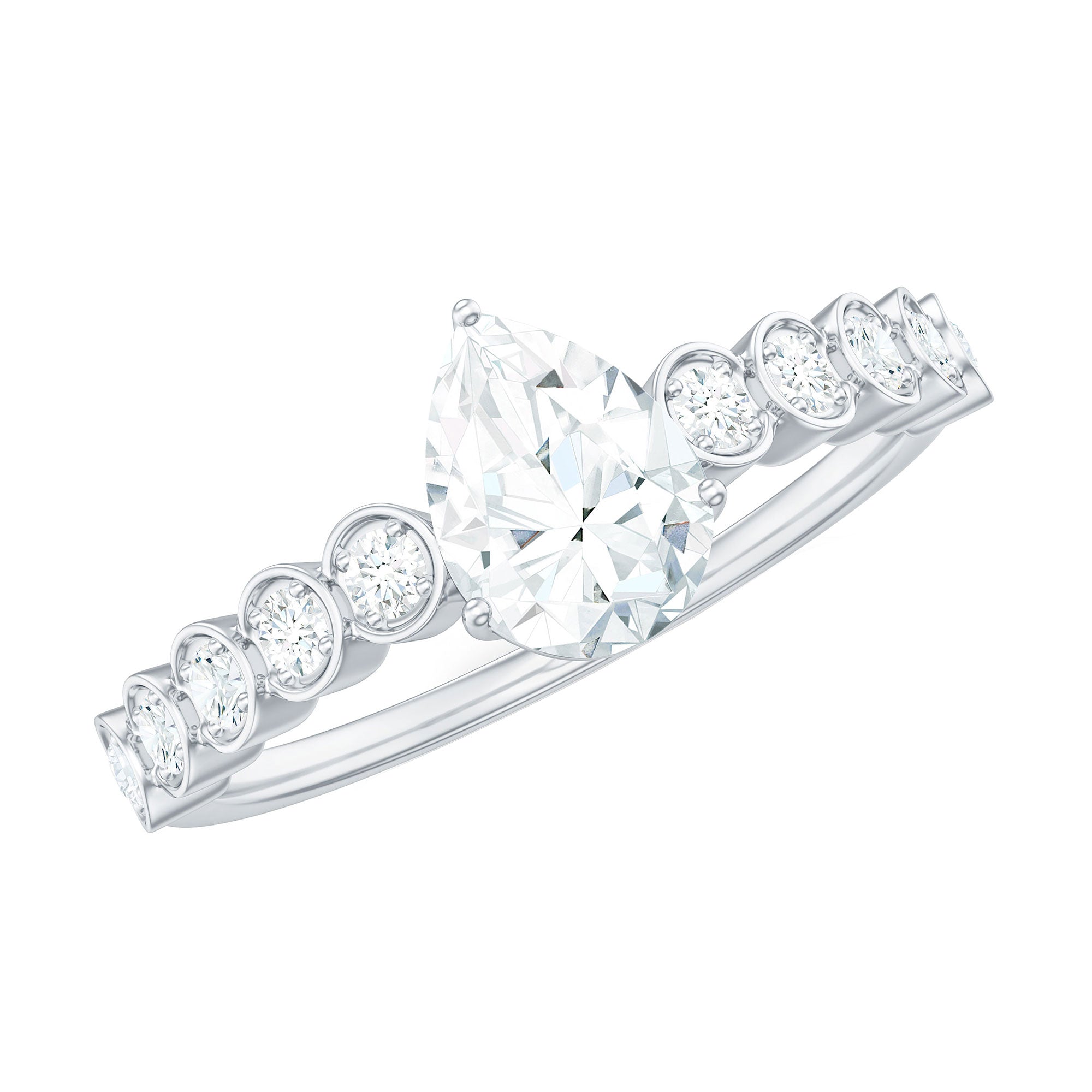 0.7 Carat Pear Cut Moissanite Teardrop Engagement Ring with Side Stones