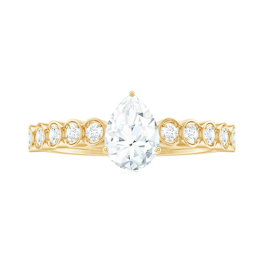 0.7 Carat Pear Cut Moissanite Teardrop Engagement Ring with Side Stones