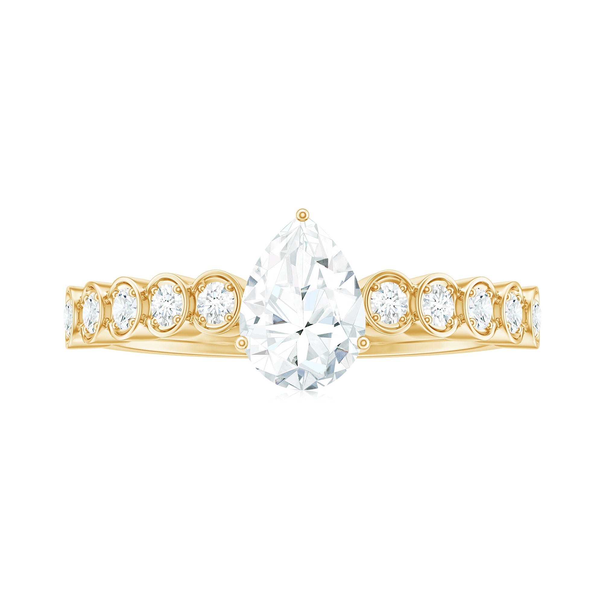 0.7 Carat Pear Cut Moissanite Teardrop Engagement Ring with Side Stones