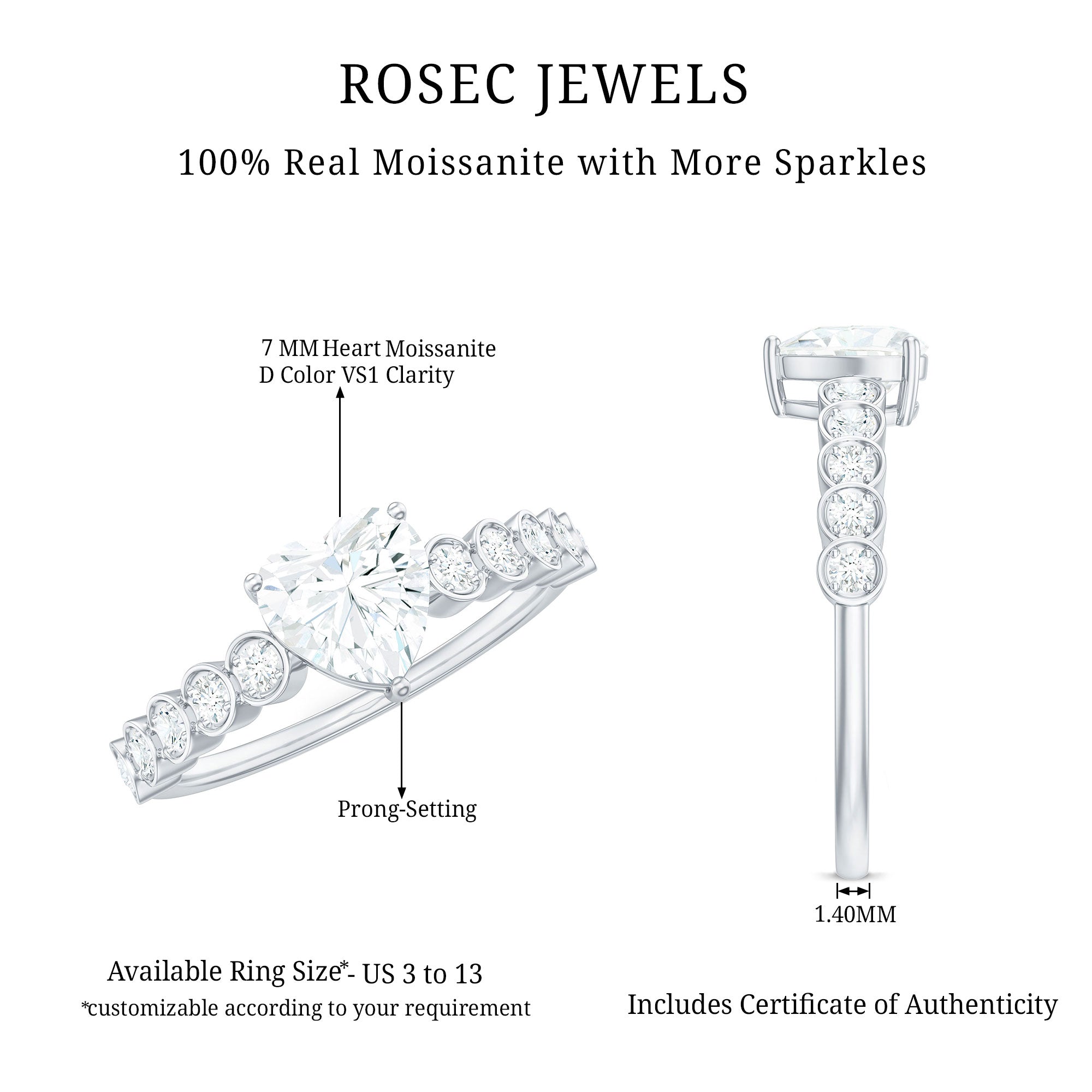 1.5 Carat Heart Shape Certified Moissanite Solitaire Engagement Ring