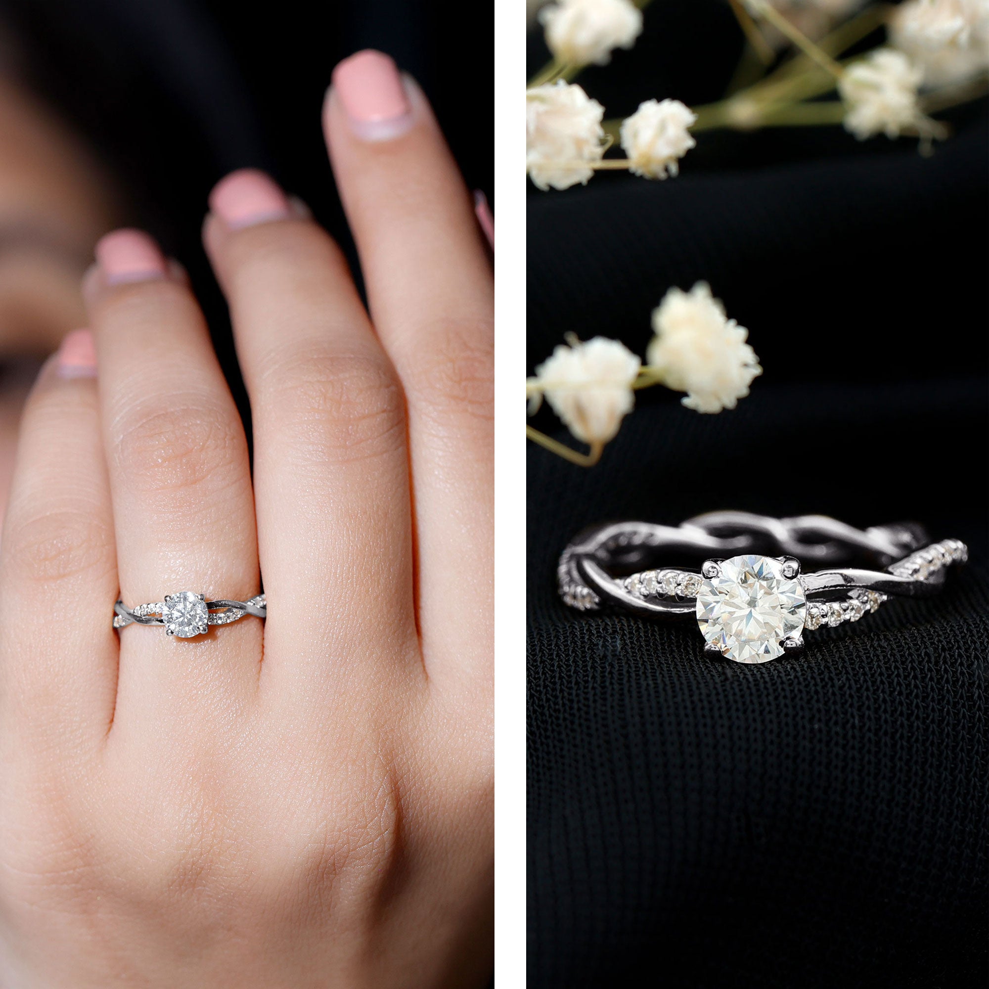 Round Cut Moissanite Braided Engagement Ring
