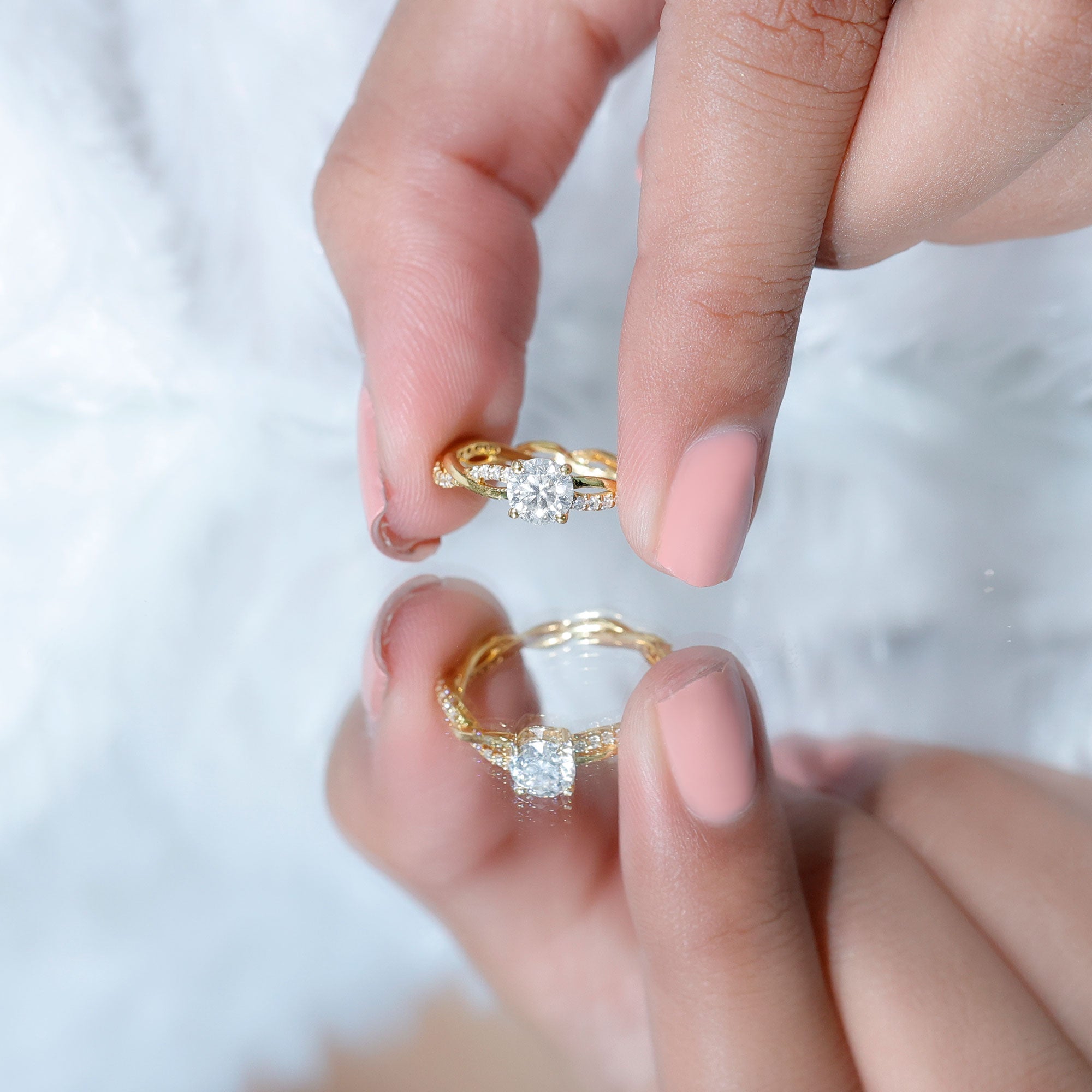Round Cut Moissanite Braided Engagement Ring