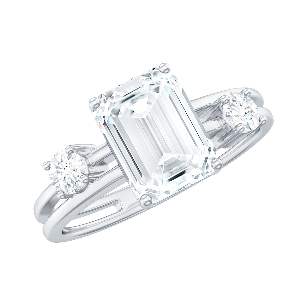 1.8 Carat Emerald Cut Moissanite Solitaire Double Band Engagement Ring