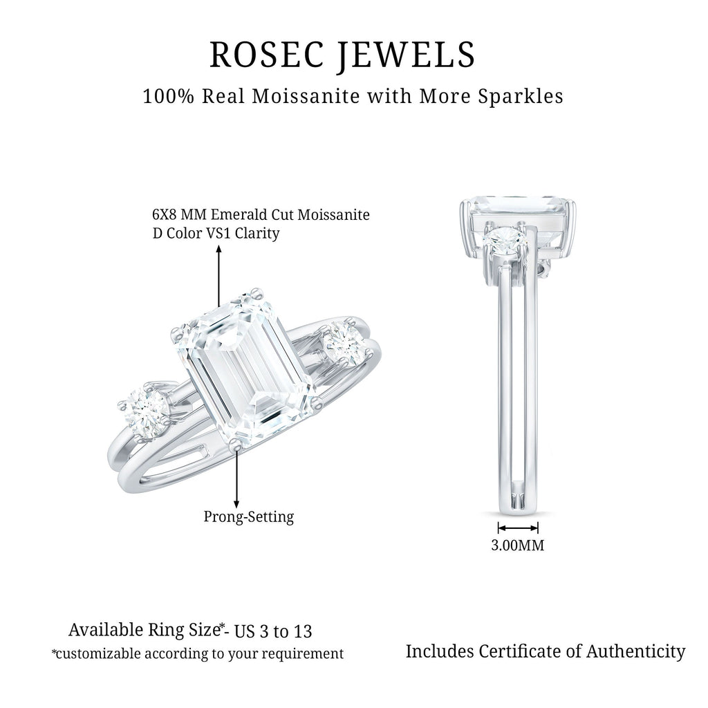 1.8 Carat Emerald Cut Moissanite Solitaire Double Band Engagement Ring