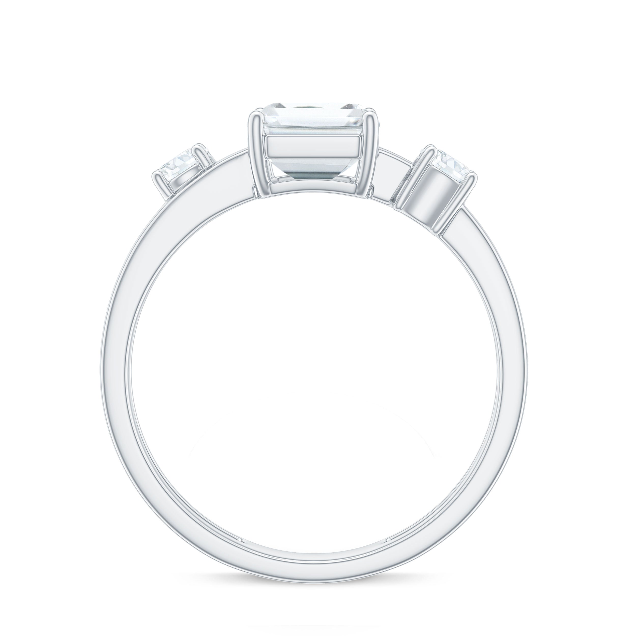 1.8 Carat Emerald Cut Moissanite Solitaire Double Band Engagement Ring