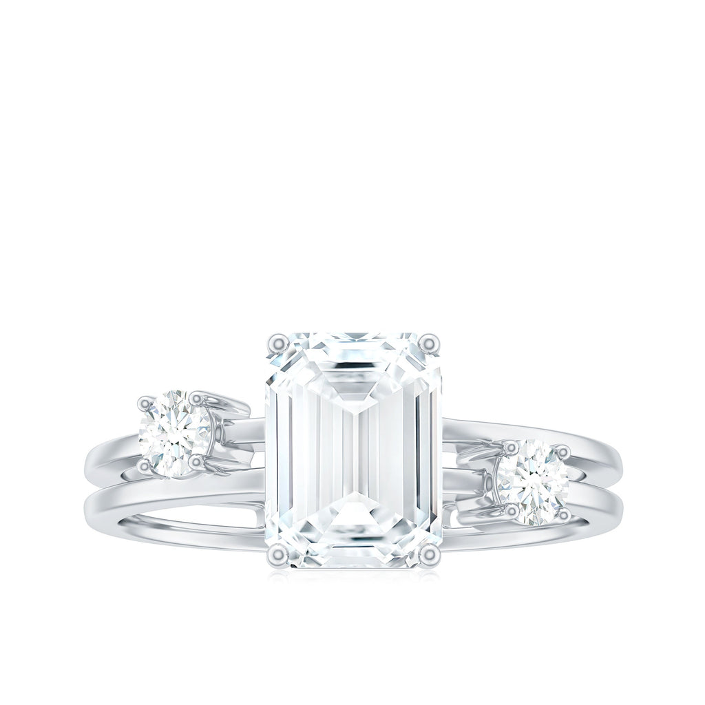 1.8 Carat Emerald Cut Moissanite Solitaire Double Band Engagement Ring