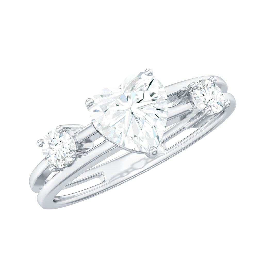 1.5 Carat Heart Shape Moissanite Solitaire Double Band Engagement Ring
