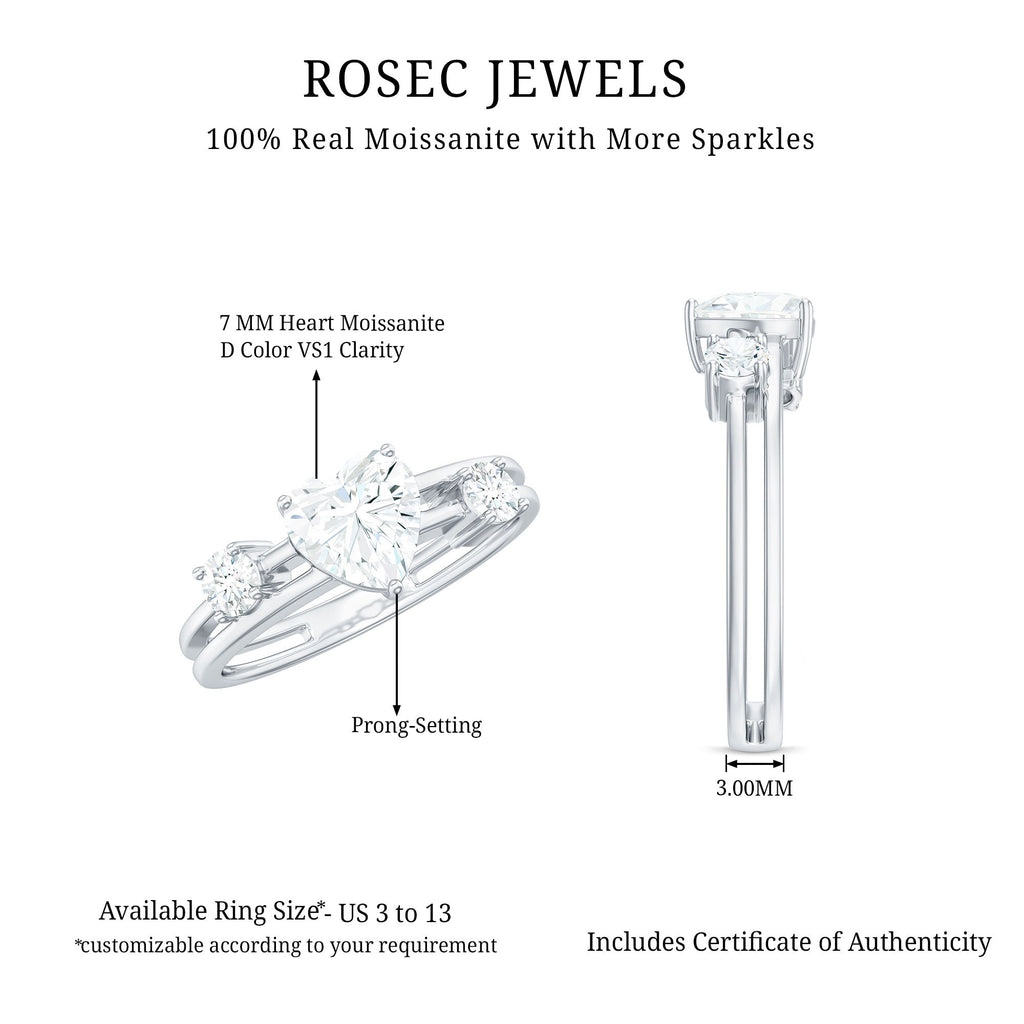 1.5 Carat Heart Shape Moissanite Solitaire Double Band Engagement Ring