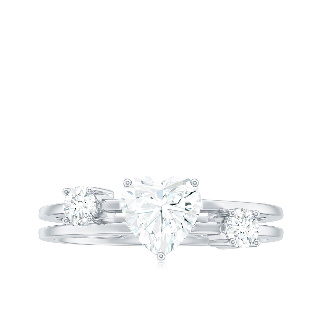 1.5 Carat Heart Shape Moissanite Solitaire Double Band Engagement Ring