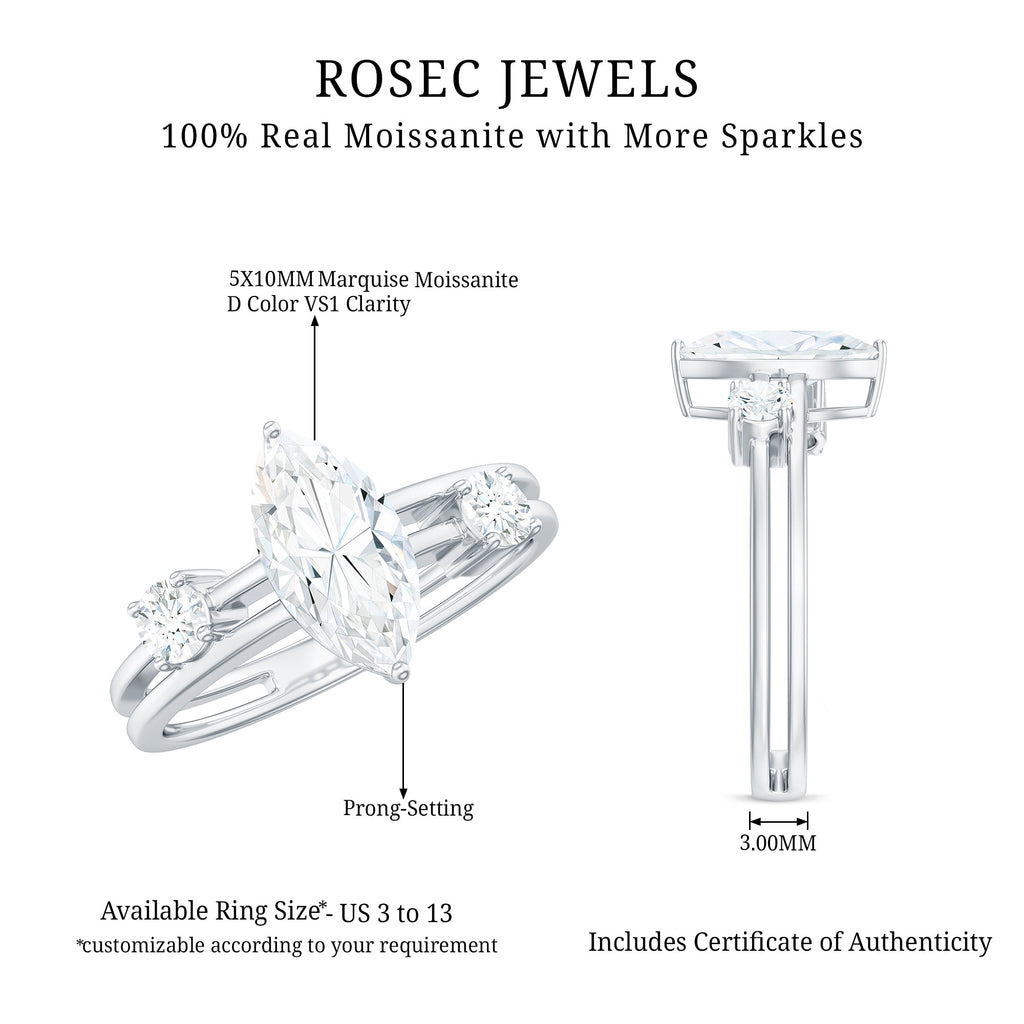 Certified Moissanite Marquise Engagement Ring