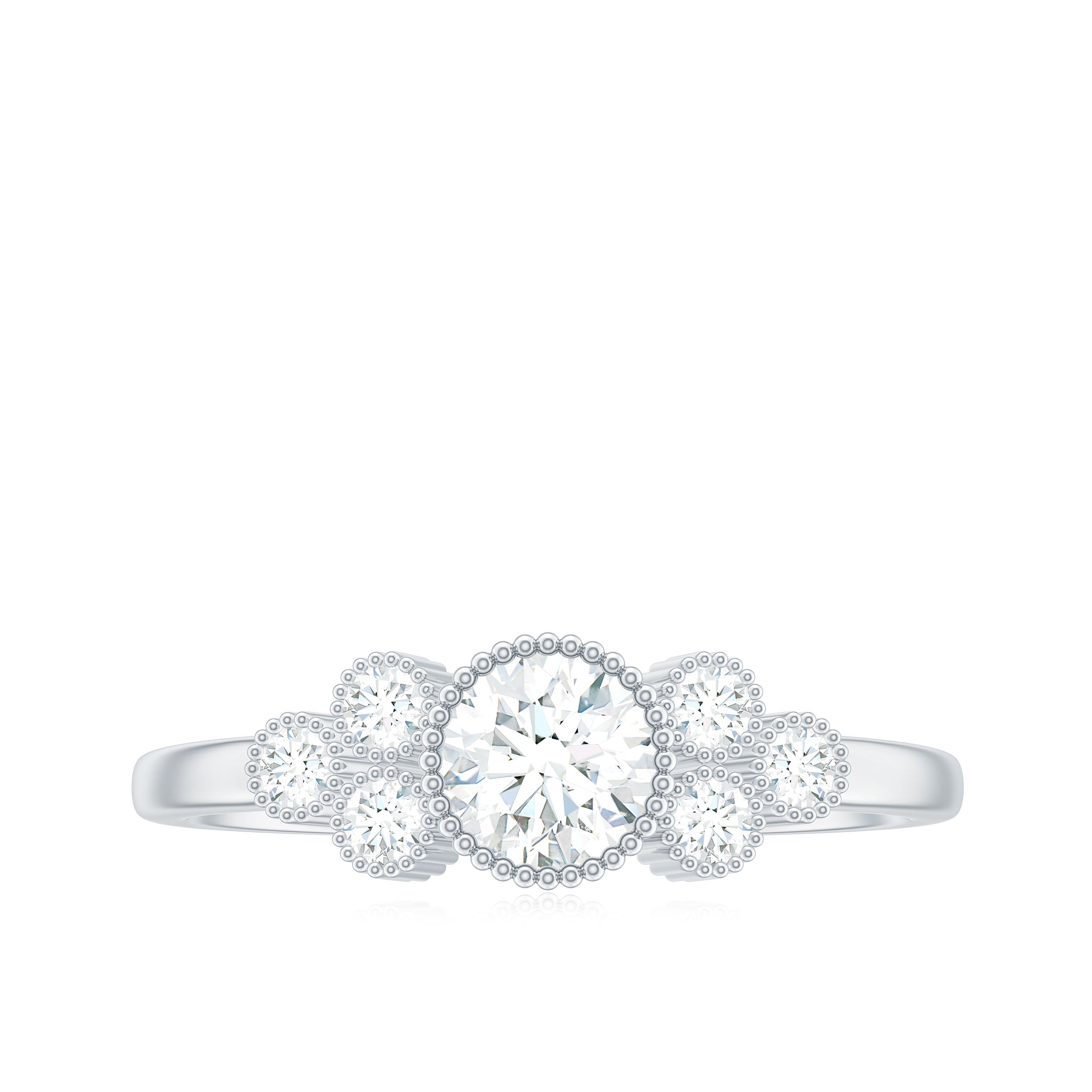 Moissanite Classic Engagement Ring with Beaded Details
